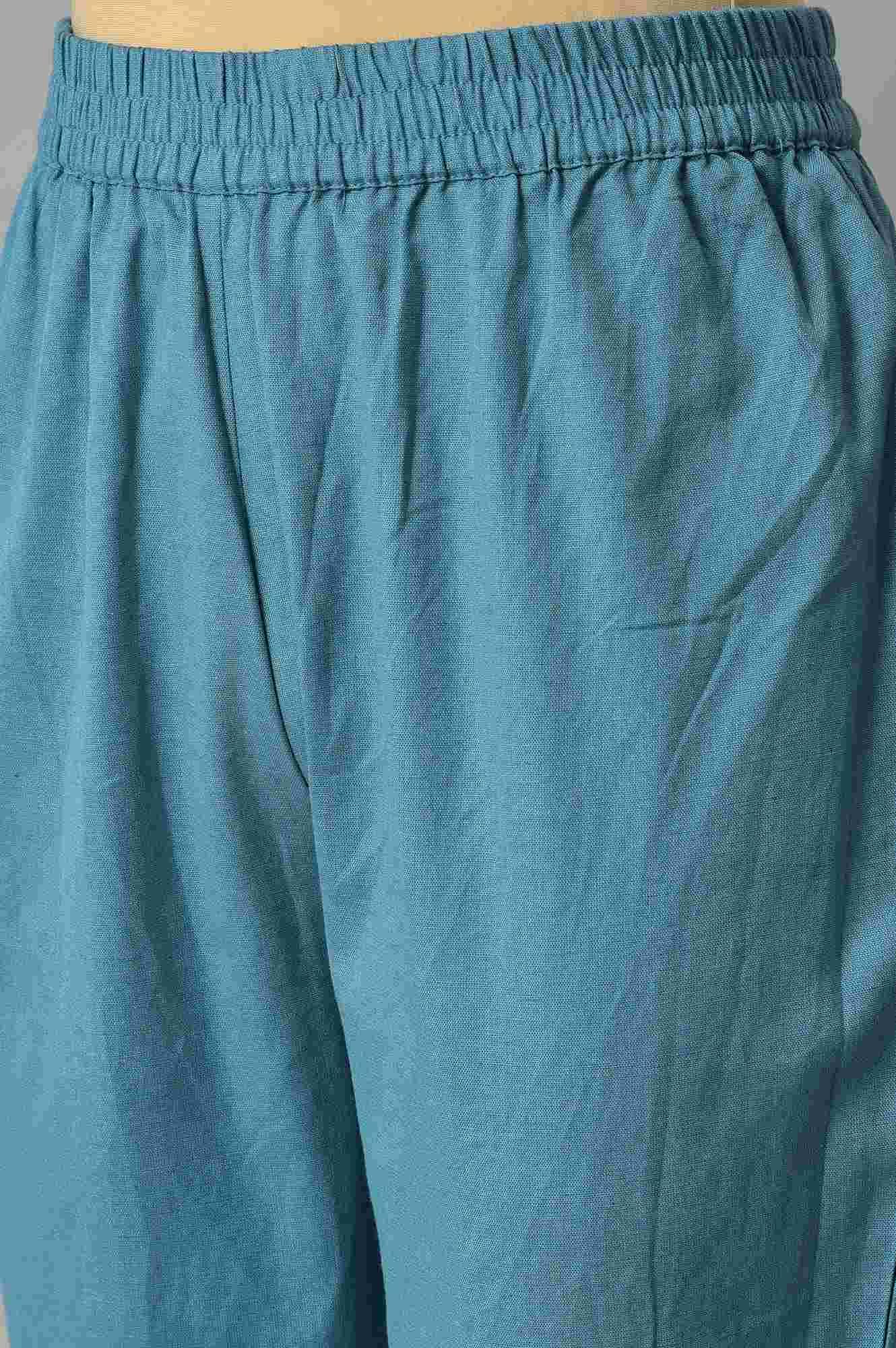 Dark Pink Floral kurta In Boat Neck With Teal Blue Slim Pants And Dupatta - Image 7