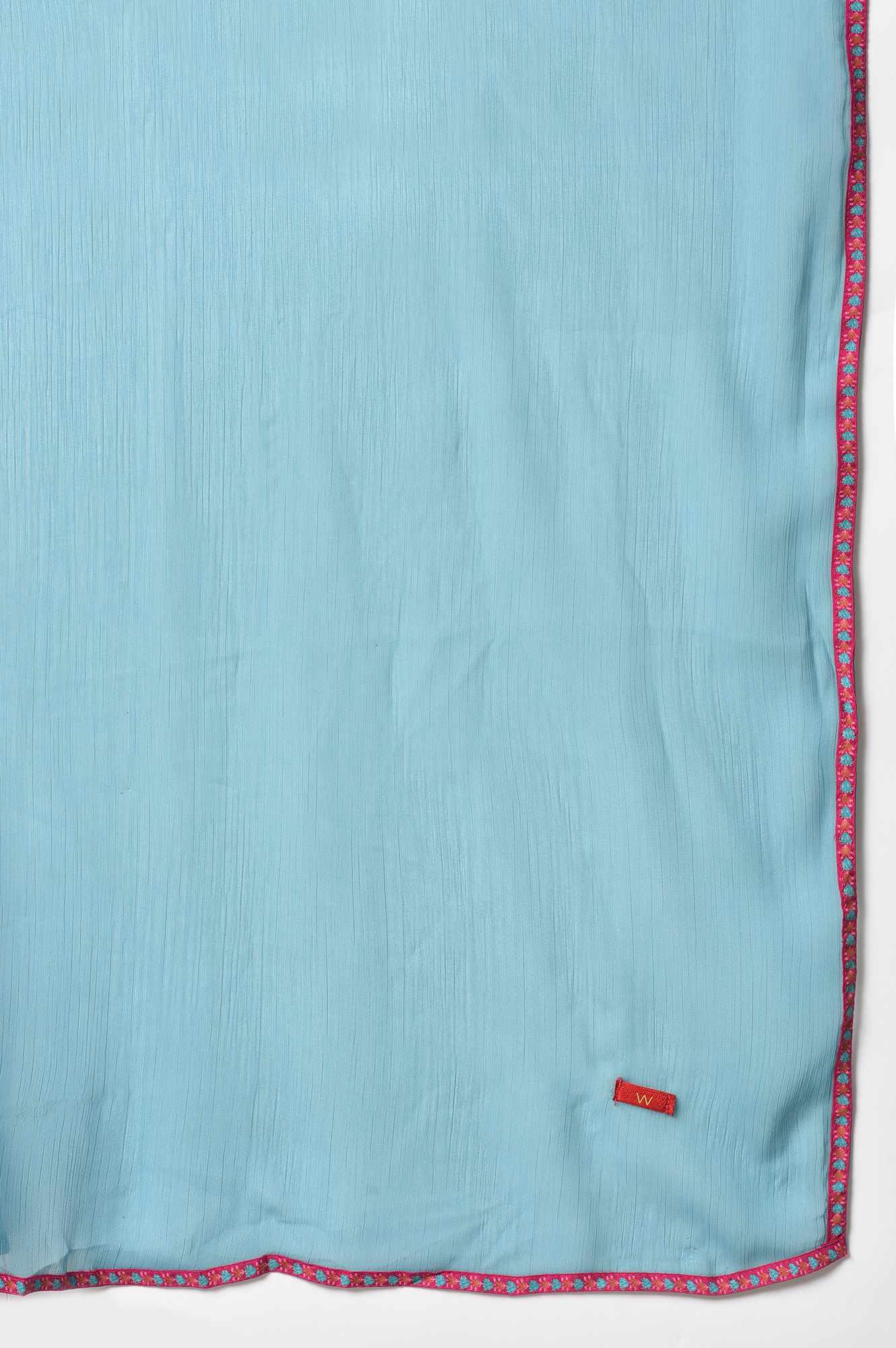 Dark Pink Floral kurta In Boat Neck With Teal Blue Slim Pants And Dupatta - Image 8