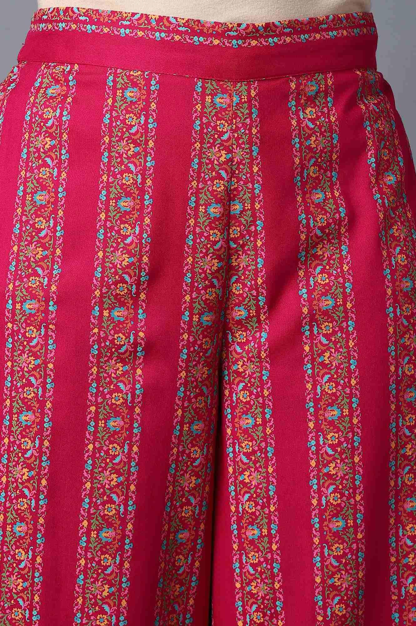 Dark Pink Floral Printed Parallel Pants - Image 6