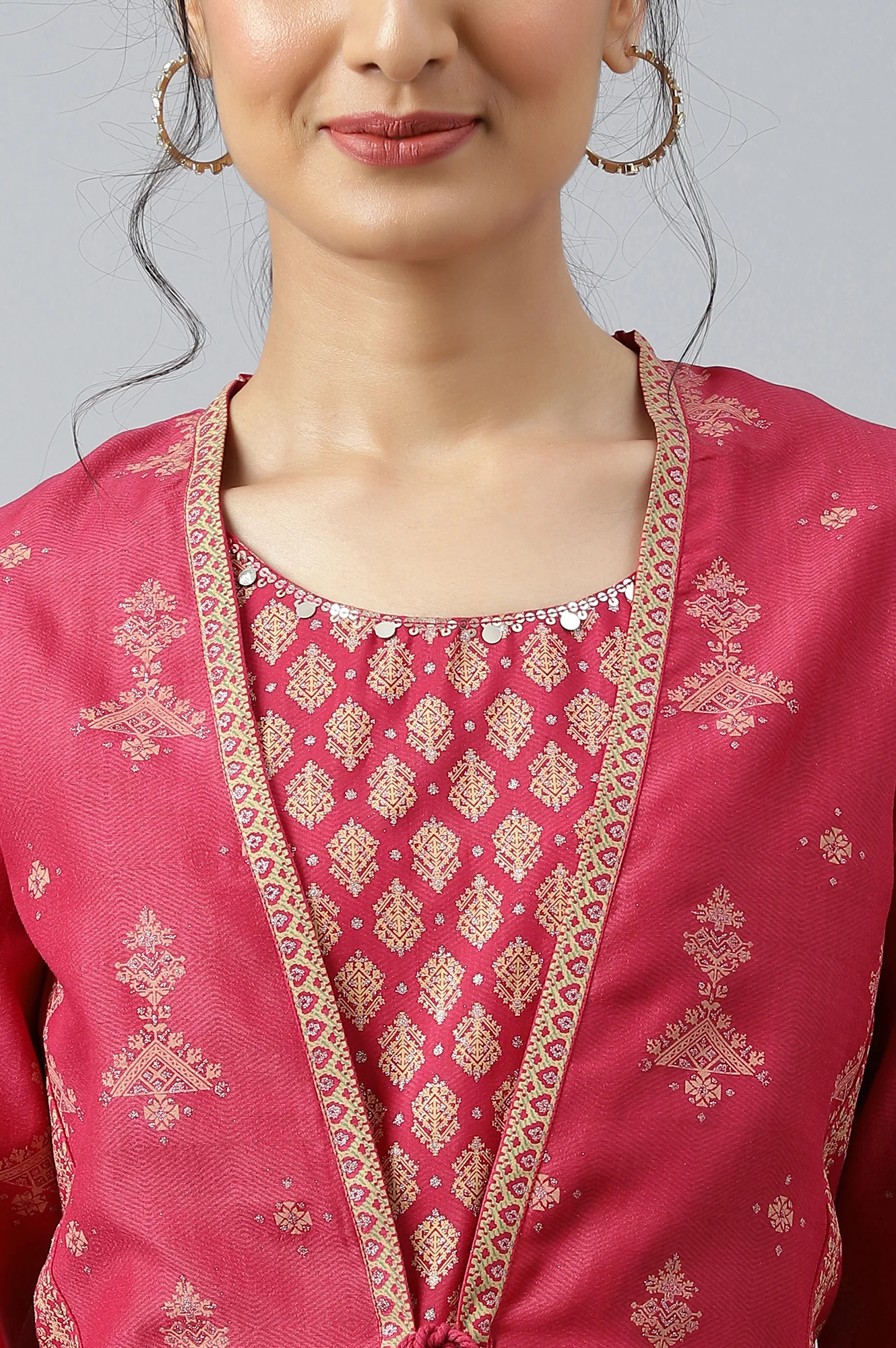 Dark Pink Glitter Flared Dress with Short Jacket Set - Image 11