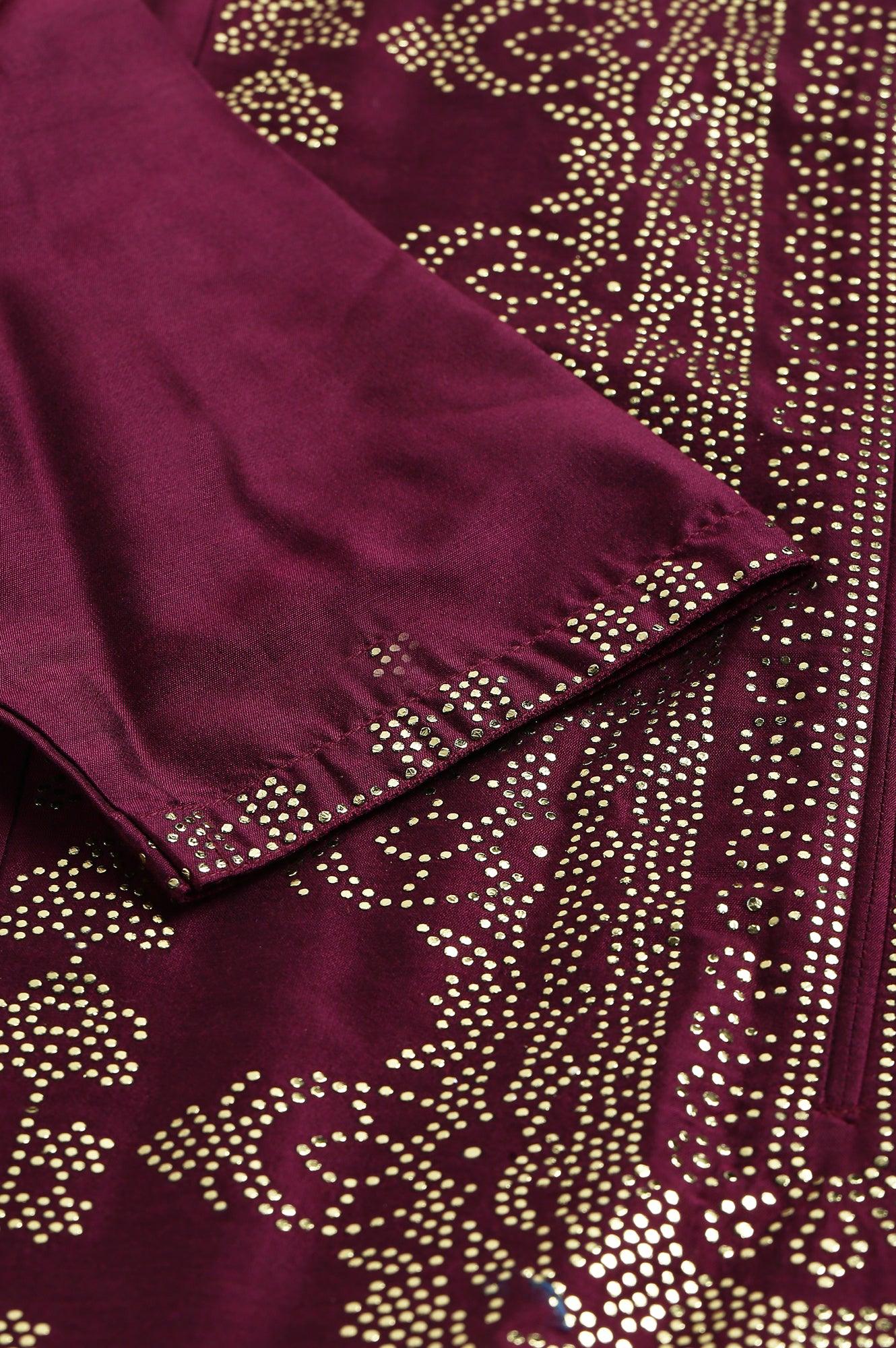 Wine Mukaish Placement Printed Straight kurta - Image 7