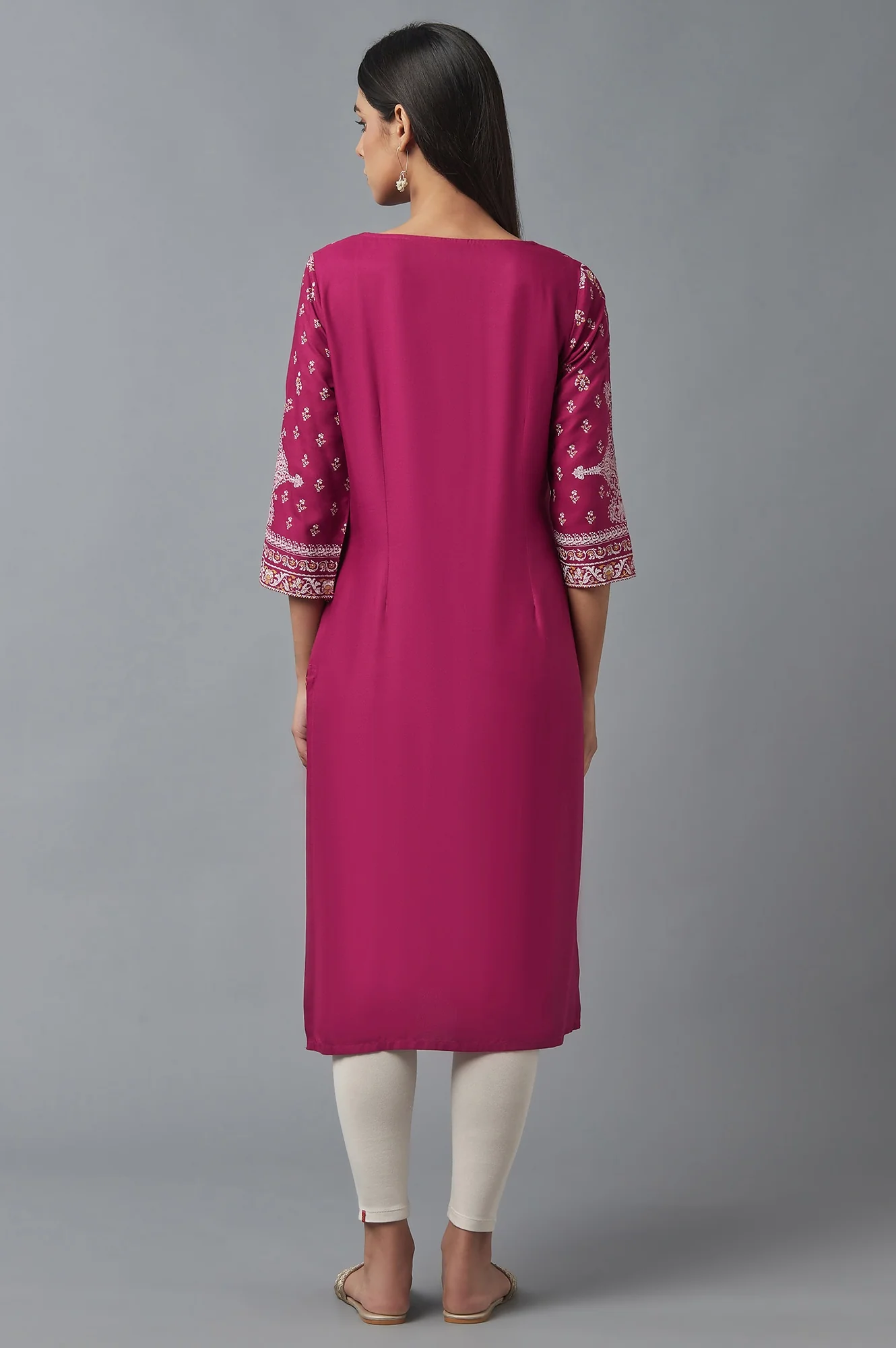 Dark Pink Printed Rayon kurta - Image 2