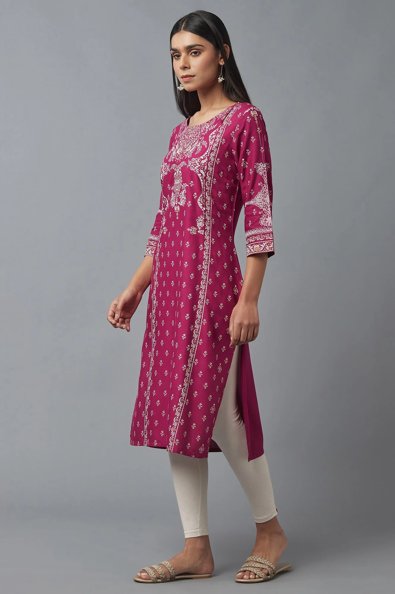 Dark Pink Printed Rayon kurta - Image 3