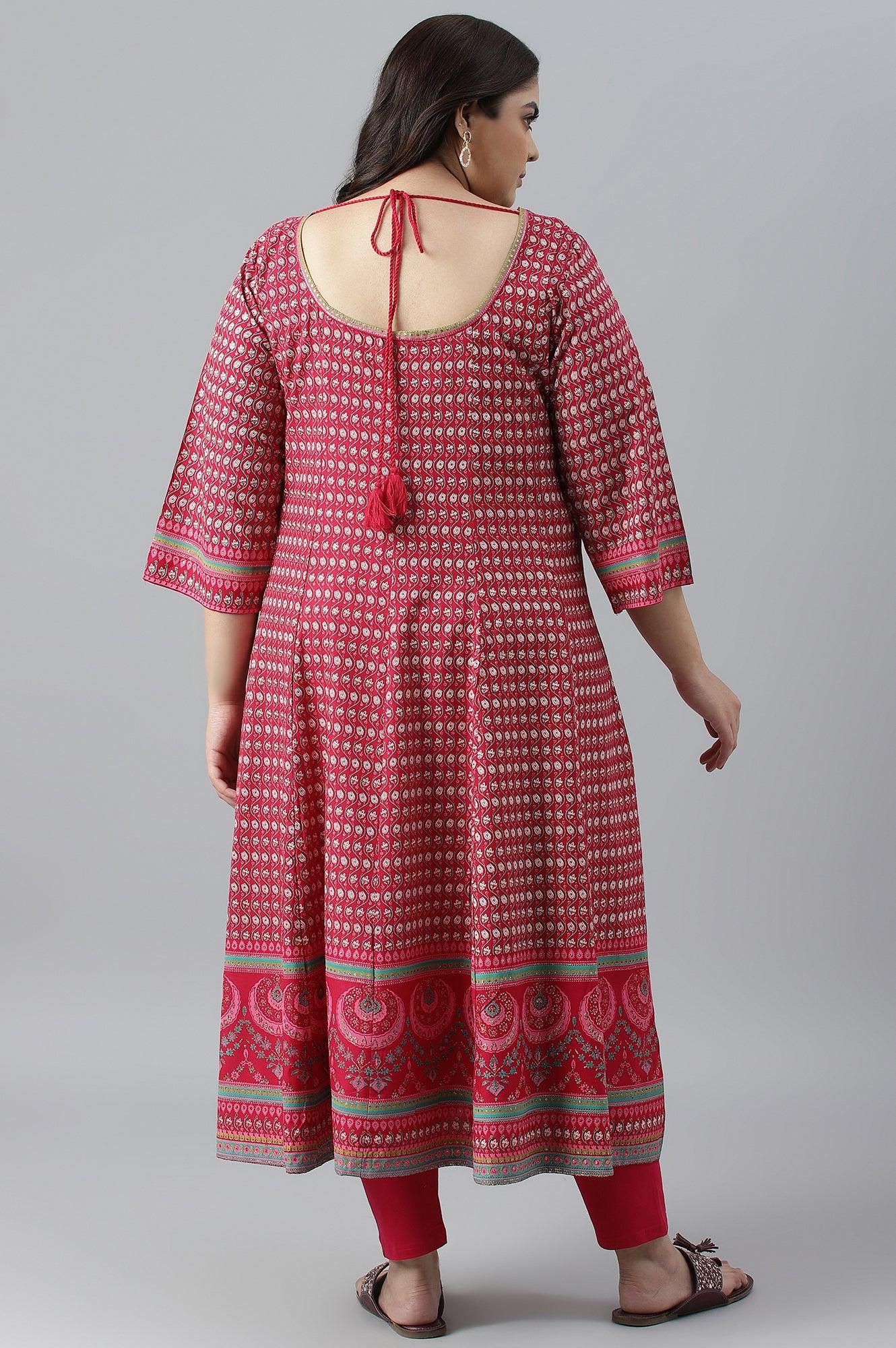 Dark Pink Printed Plus Size Kalidar kurta - Image 2