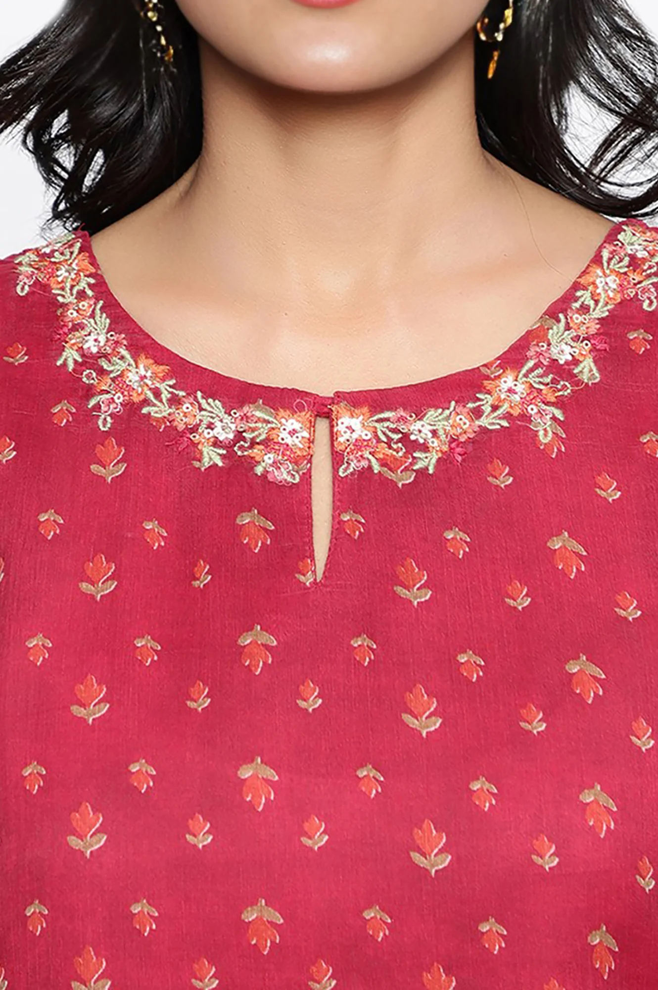 Dark Pink Printed Silver Chiffon Straight Kurta - Image 3