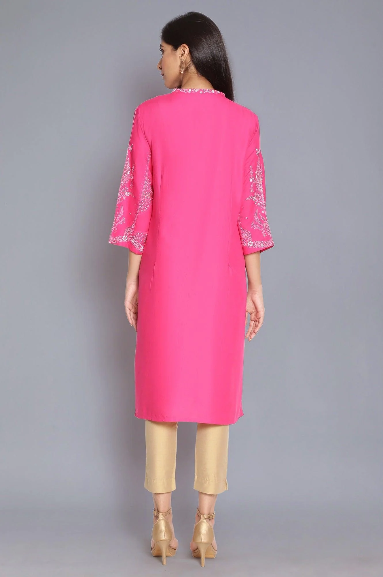 Dark Pink Printed Straight kurta - Image 2