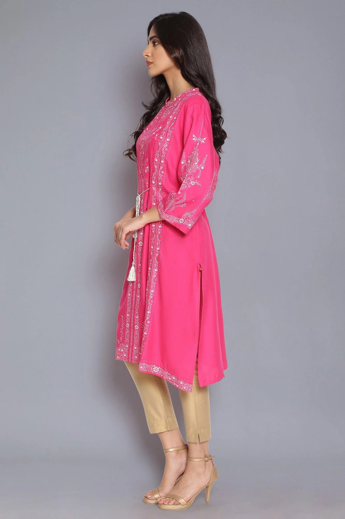Dark Pink Printed Straight kurta - Image 3