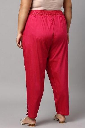 Dark Pink Solid Light Festive Plus Size Slim Pants - Image 2