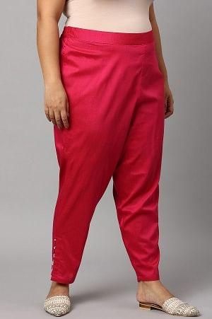 Dark Pink Solid Light Festive Plus Size Slim Pants - Image 4