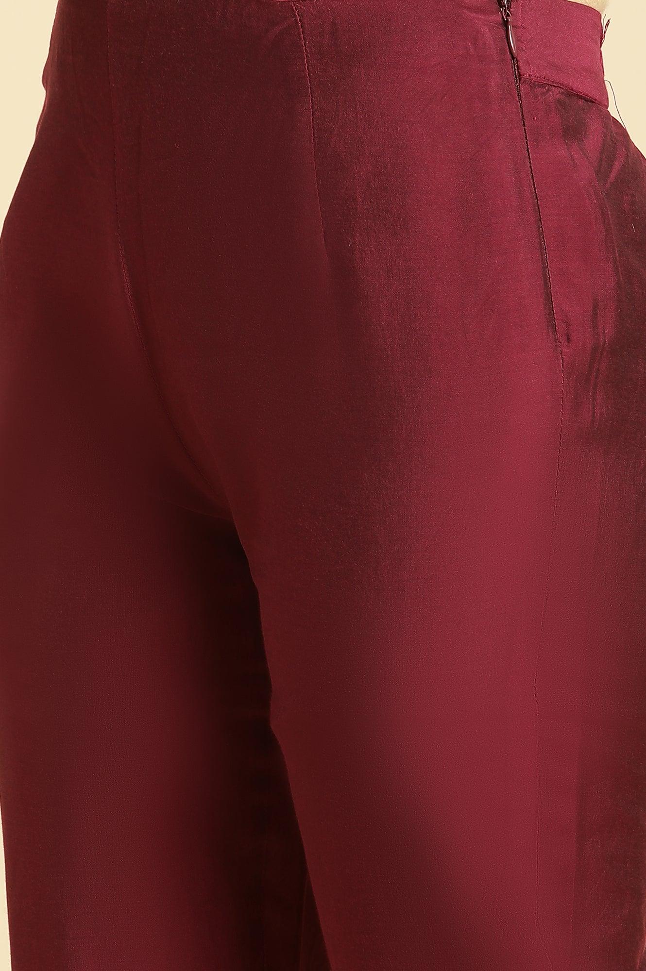 Dark Pink Solid Slim Pants - Image 7