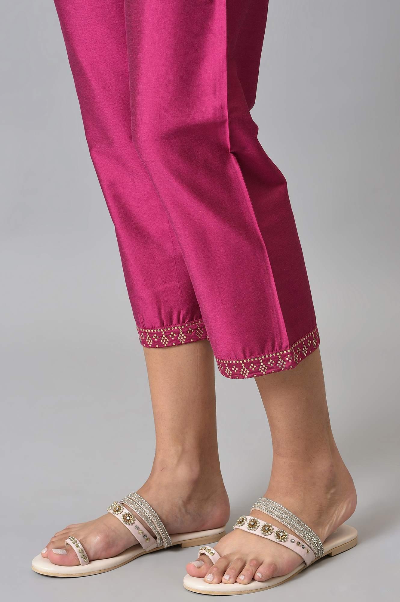 Dark Pink Women Pants With Printed Border - Image 8