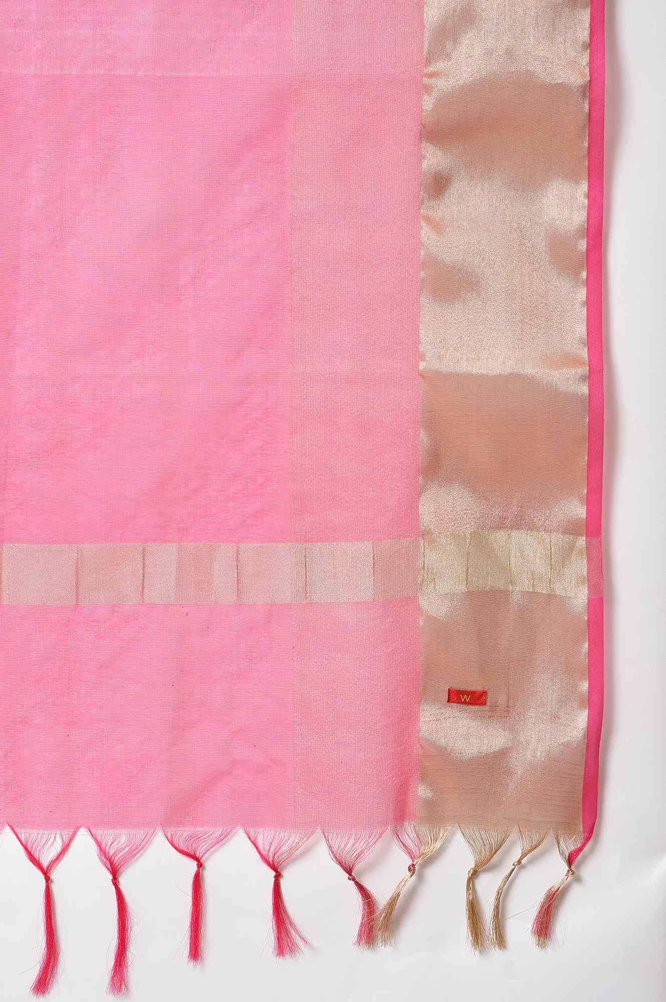Dark Pink Zari Woven Organza Dupatta - Image 4