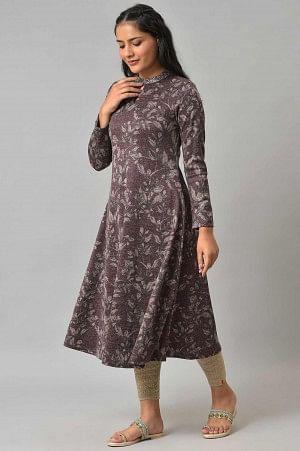 Dark Purple Flared Embellished Dress - Image 3
