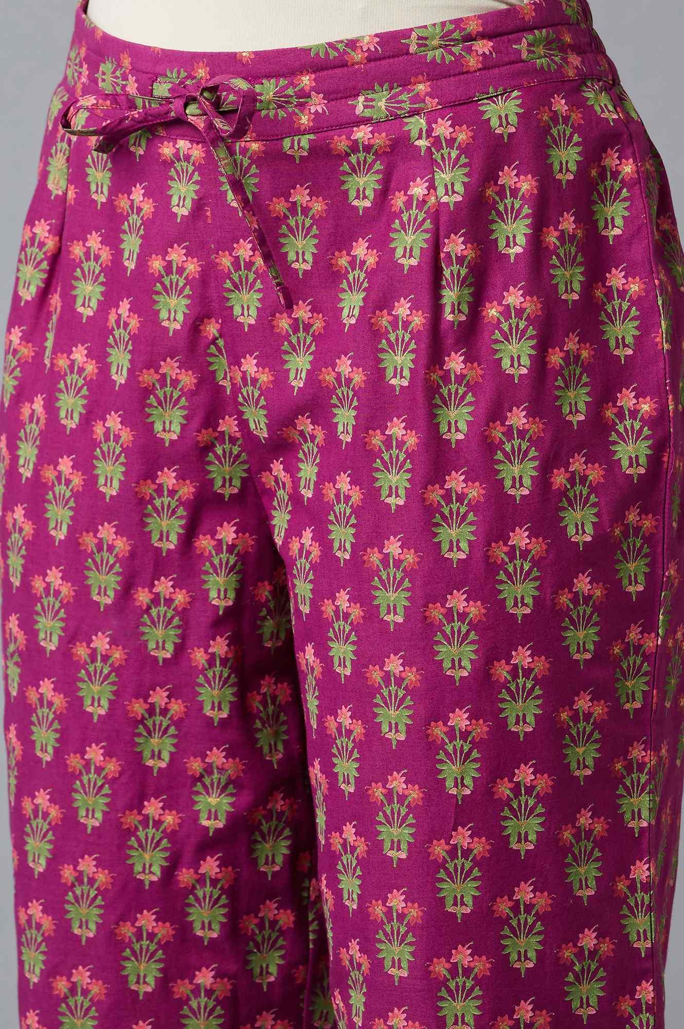 Dark Purple Floral Printed Straight Pants - Image 6