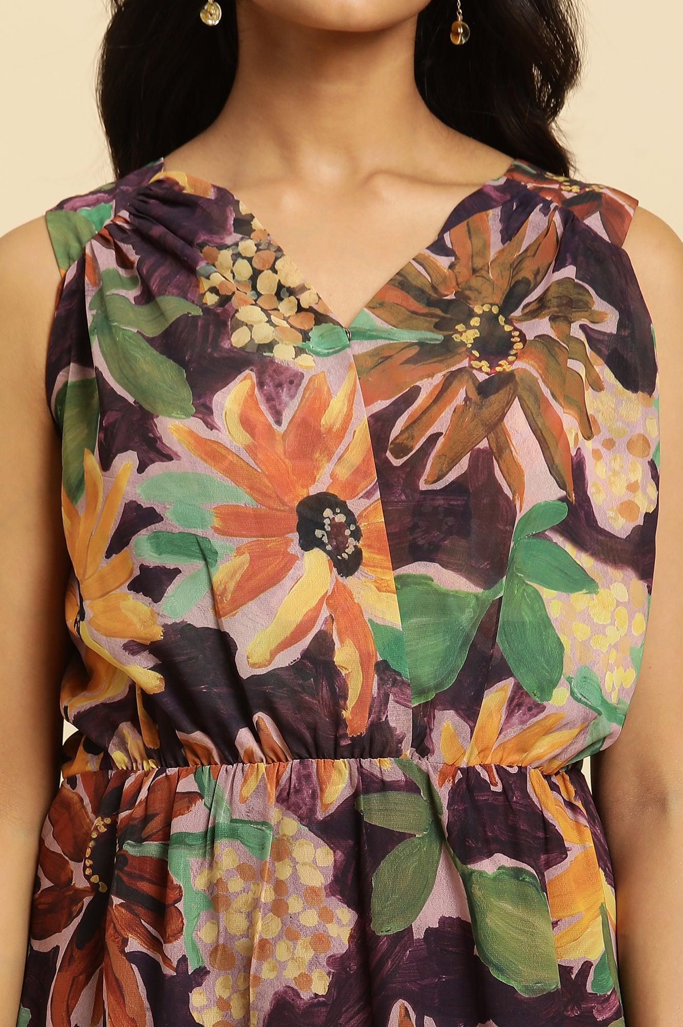 Dark Purple Floral Printed Vacay Dress - Image 6