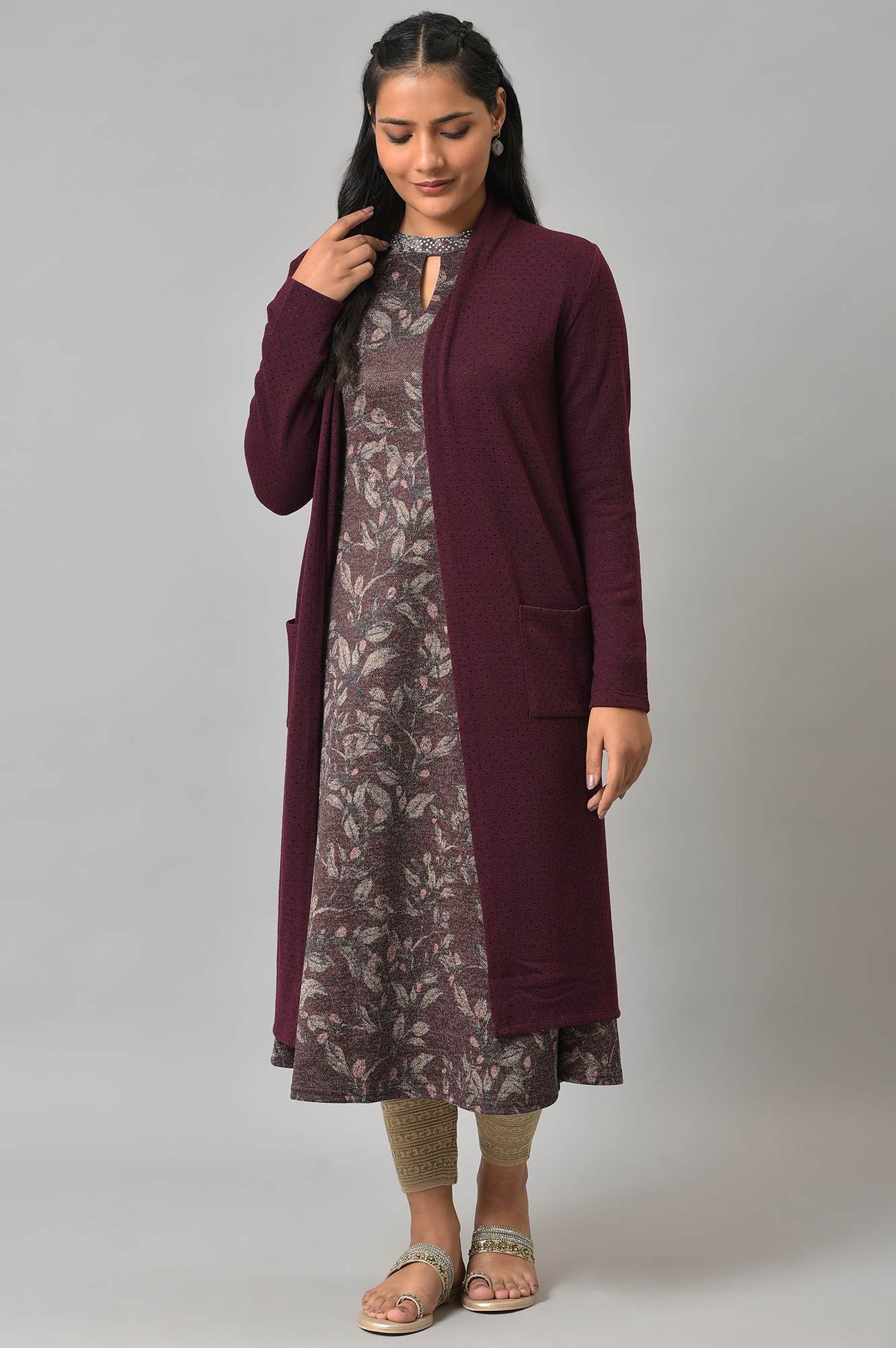 Dark Purple Knitted Women Winter Shrug - Image 6