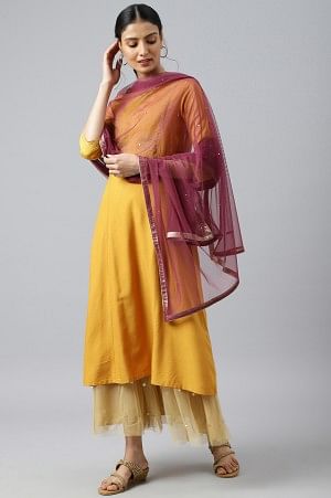 Dark Purple Mesh Dupatta With Sequins - Image 3