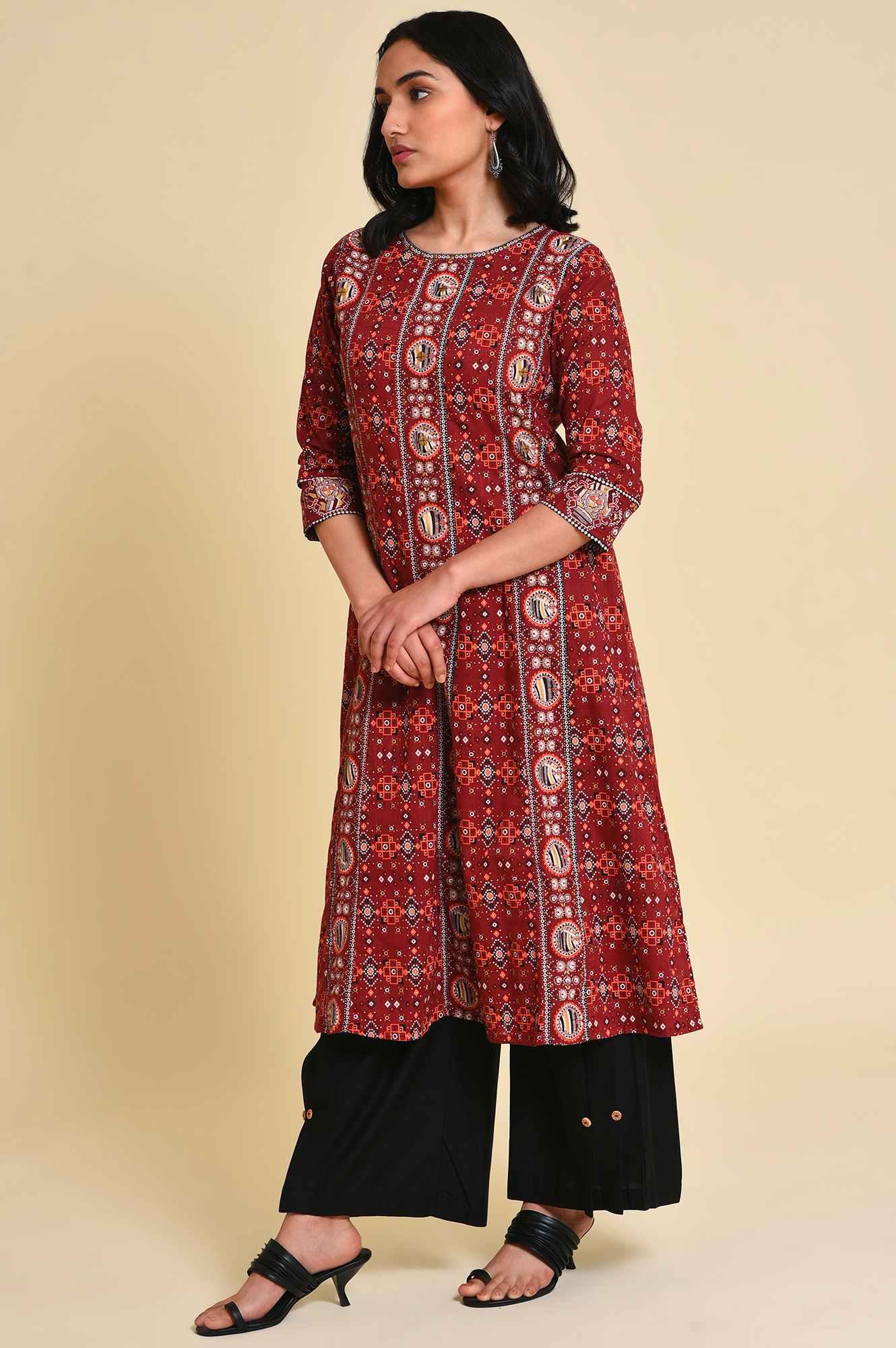 Dark Red A-Line kurta Set - Image 3