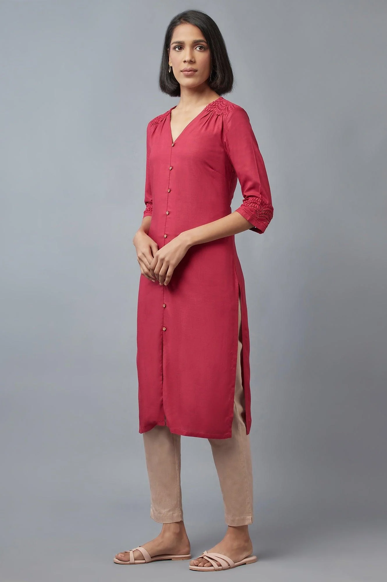 Dark Red Button Down kurta - Image 3