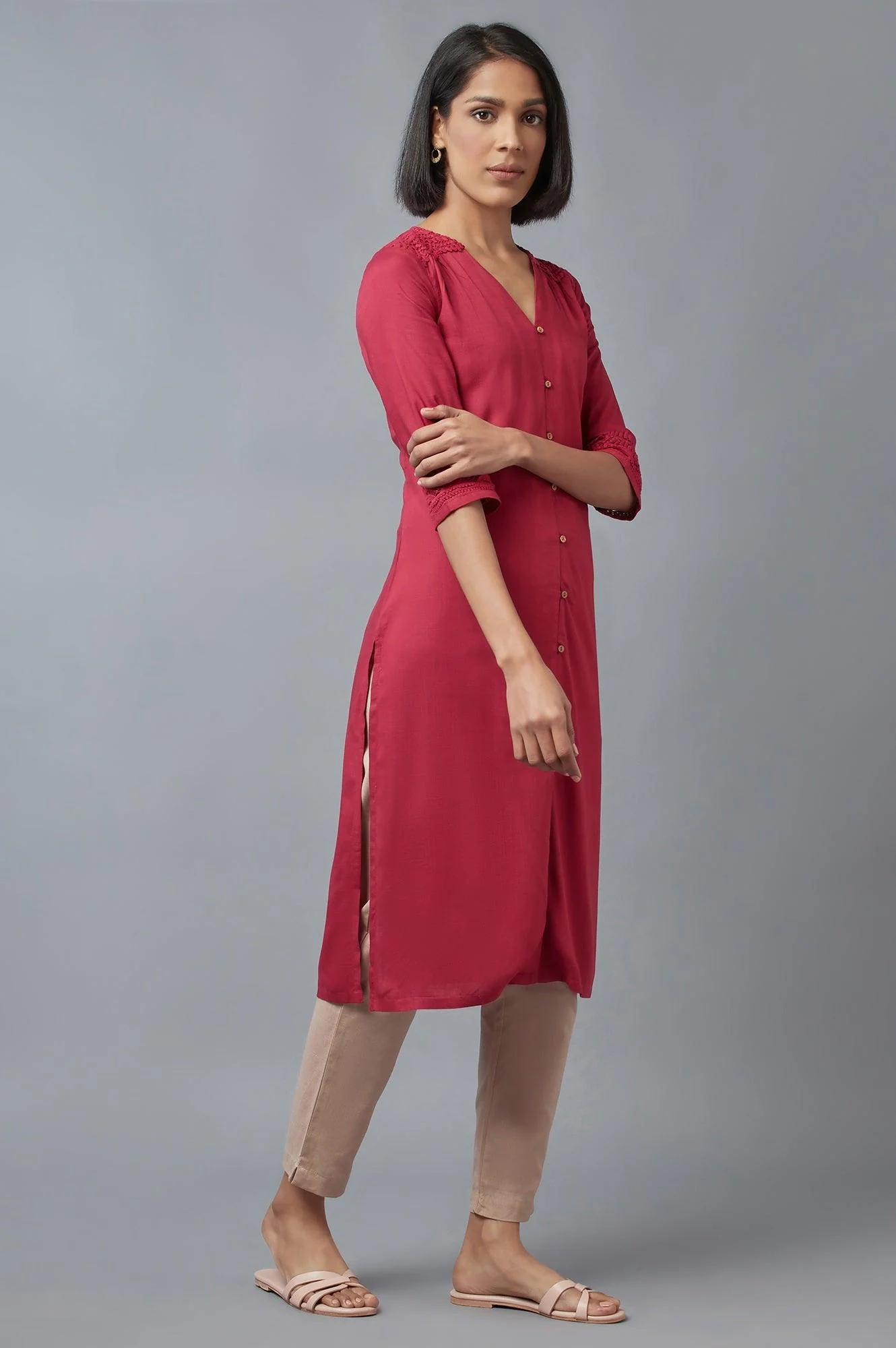 Dark Red Button Down kurta - Image 4