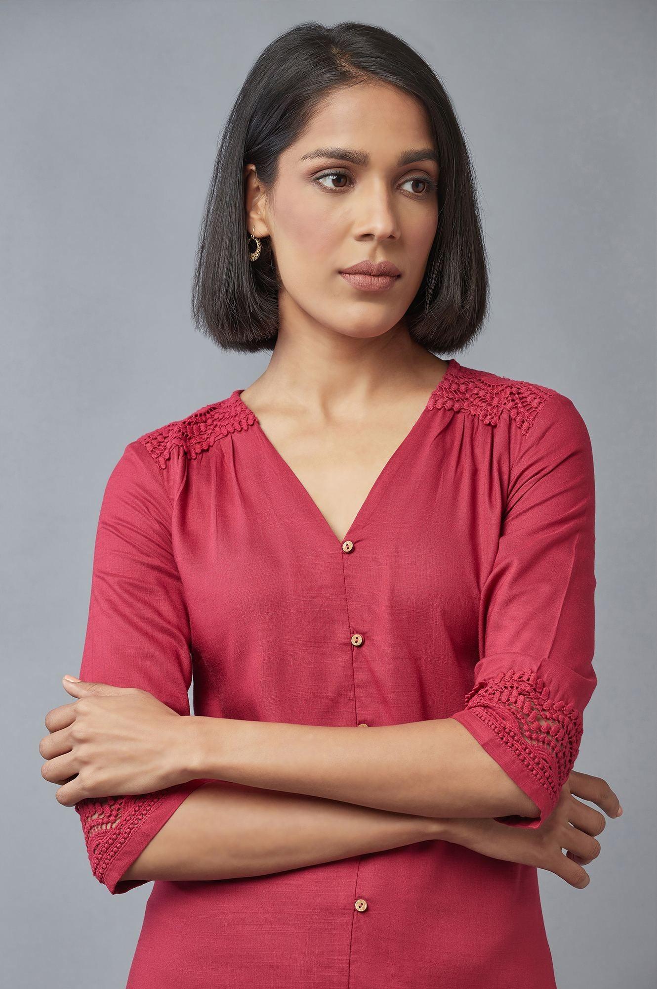 Dark Red Button Down kurta - Image 5