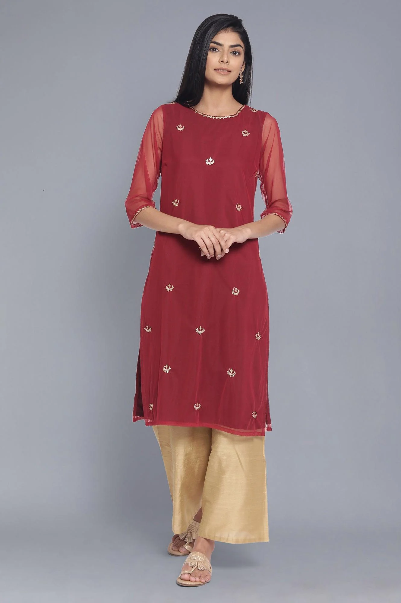 Dark Red Embroidered kurta