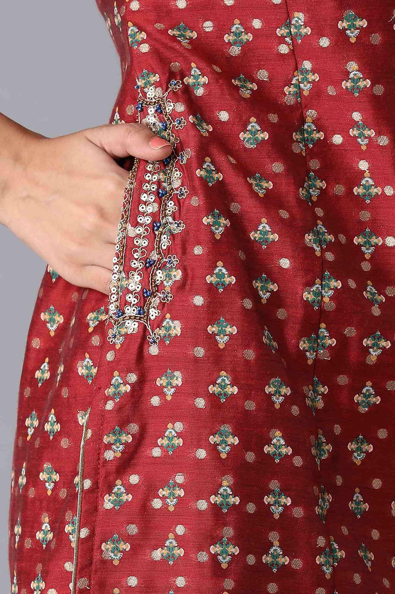 Dark Red Jacquard kurta - Image 6