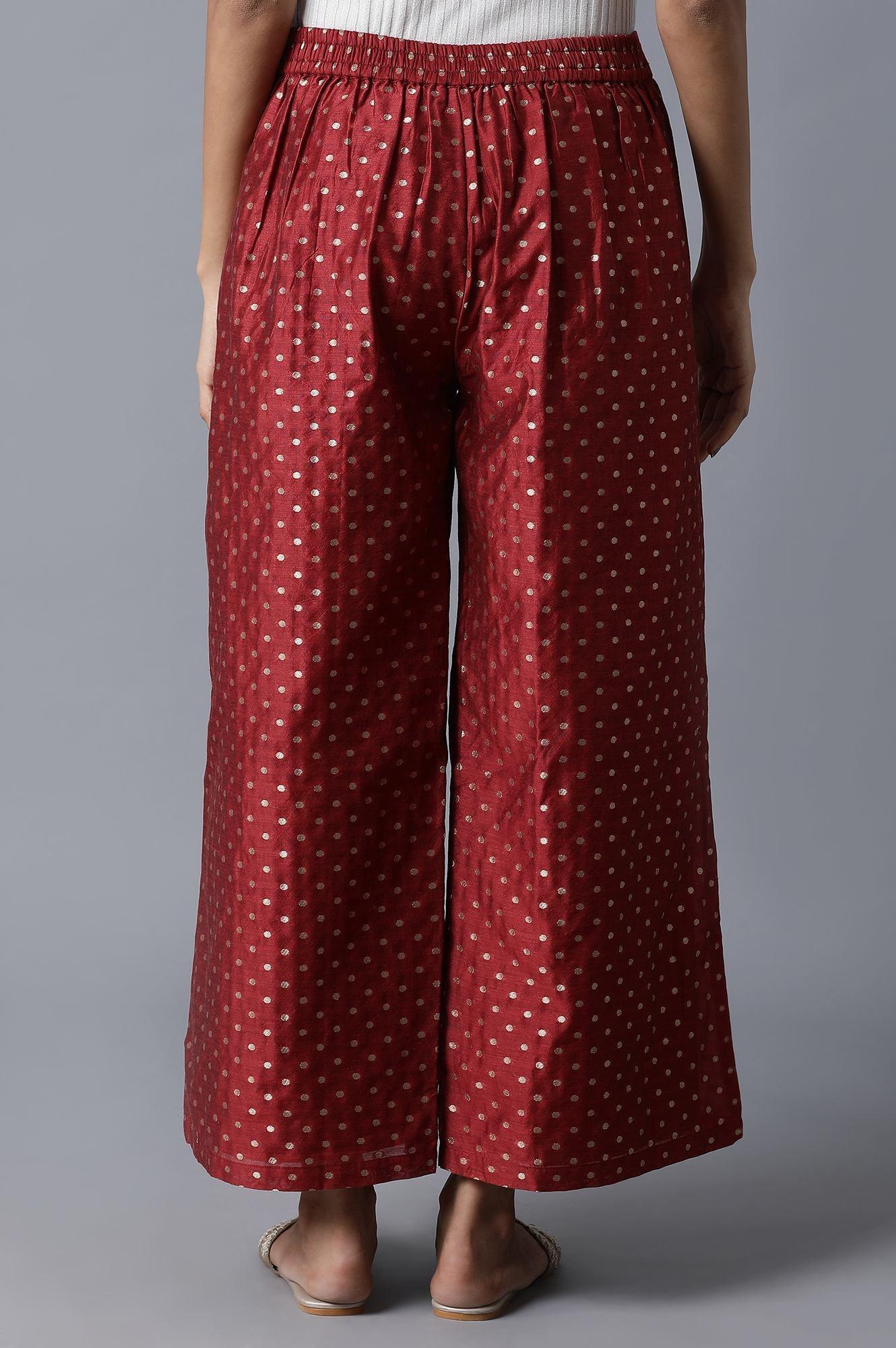 Dark Red Jacquard Parallel Pants - Image 2