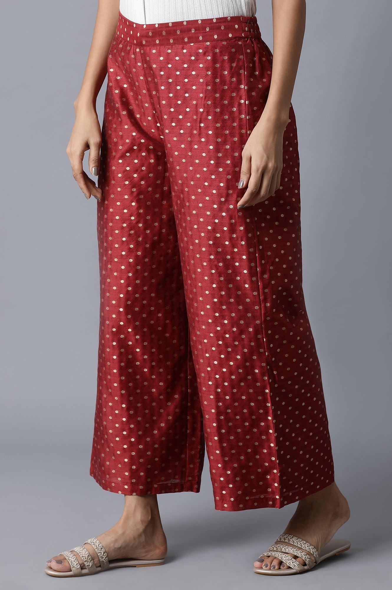 Dark Red Jacquard Parallel Pants - Image 3