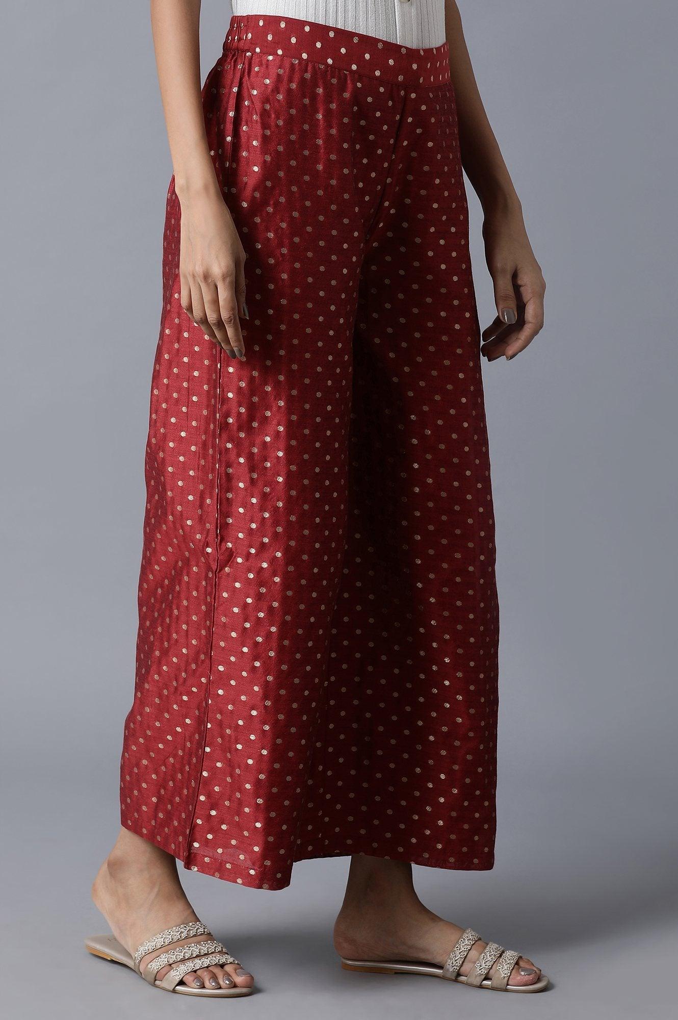 Dark Red Jacquard Parallel Pants - Image 4