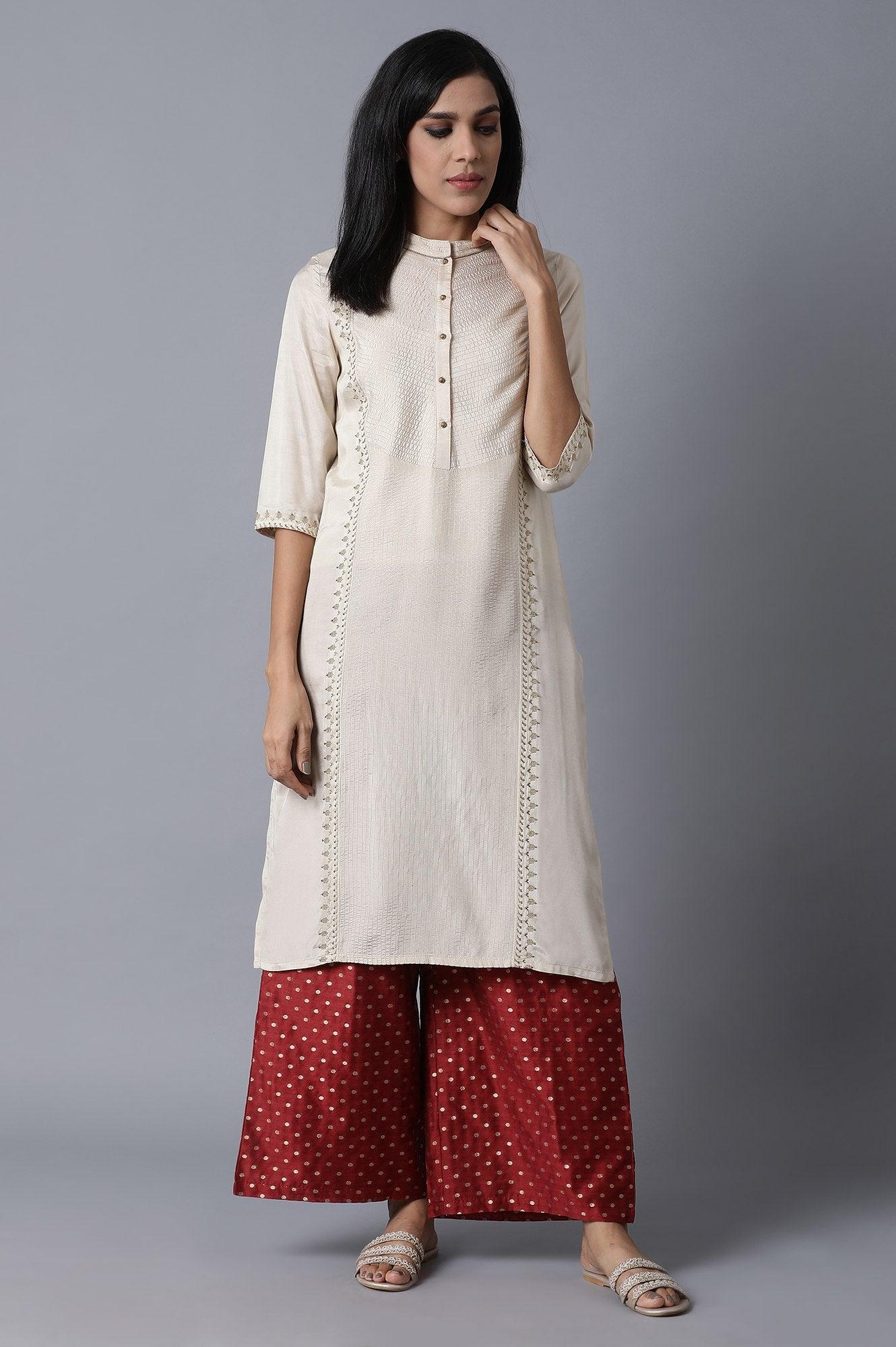 Dark Red Jacquard Parallel Pants - Image 5