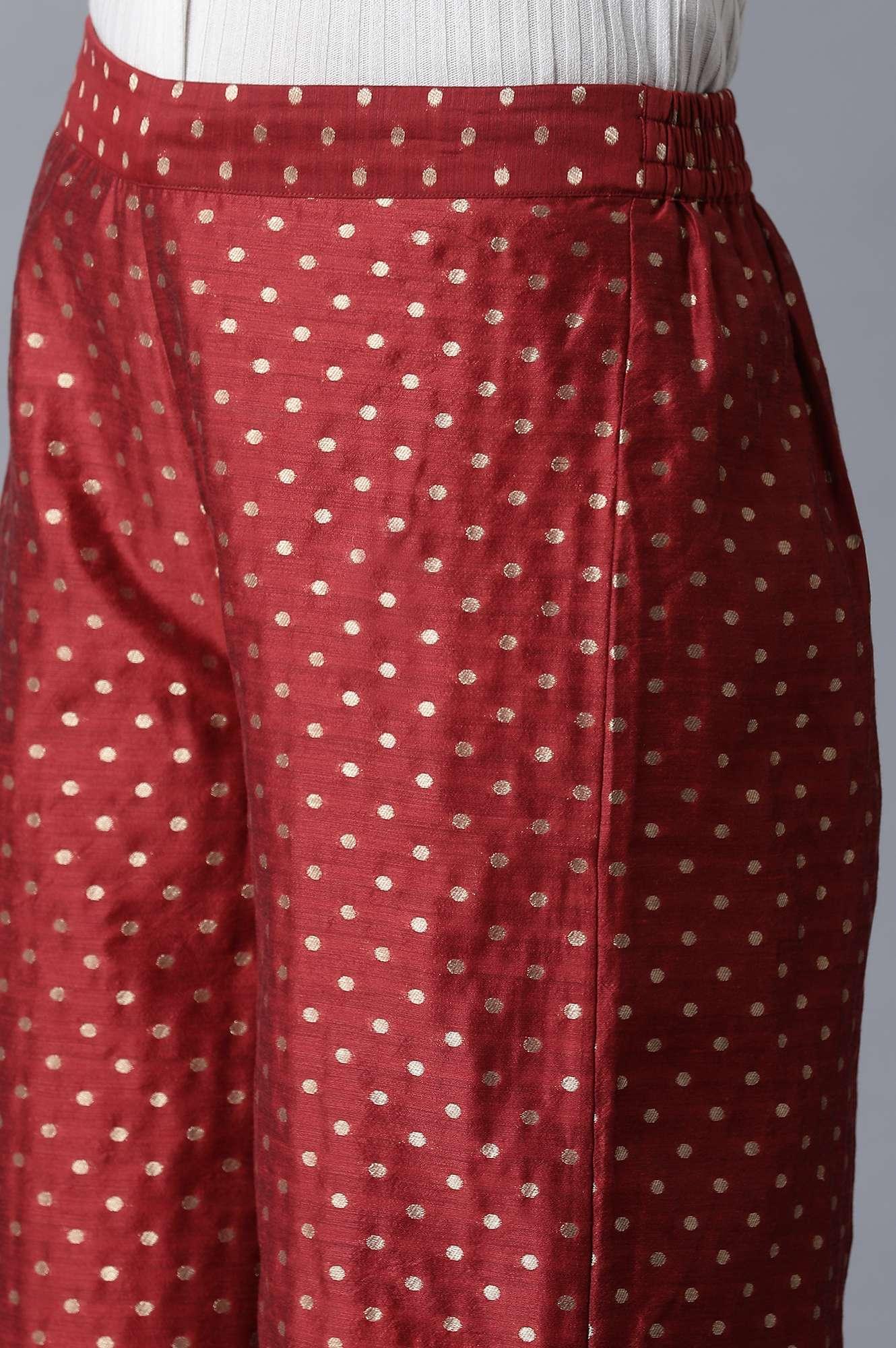 Dark Red Jacquard Parallel Pants - Image 6