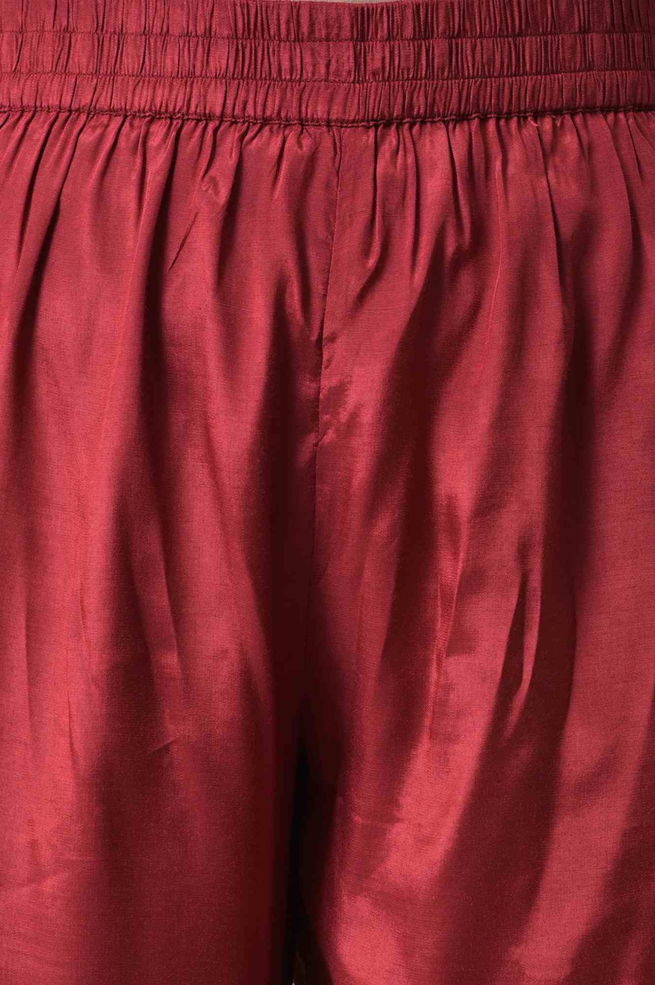 Dark Red Placement Ikkat Print Kaftan with Straight Pants Co-ord Set - Image 6