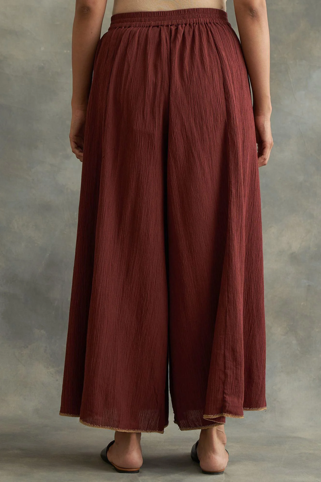Dark Red Solid Divided Skirt - Image 2