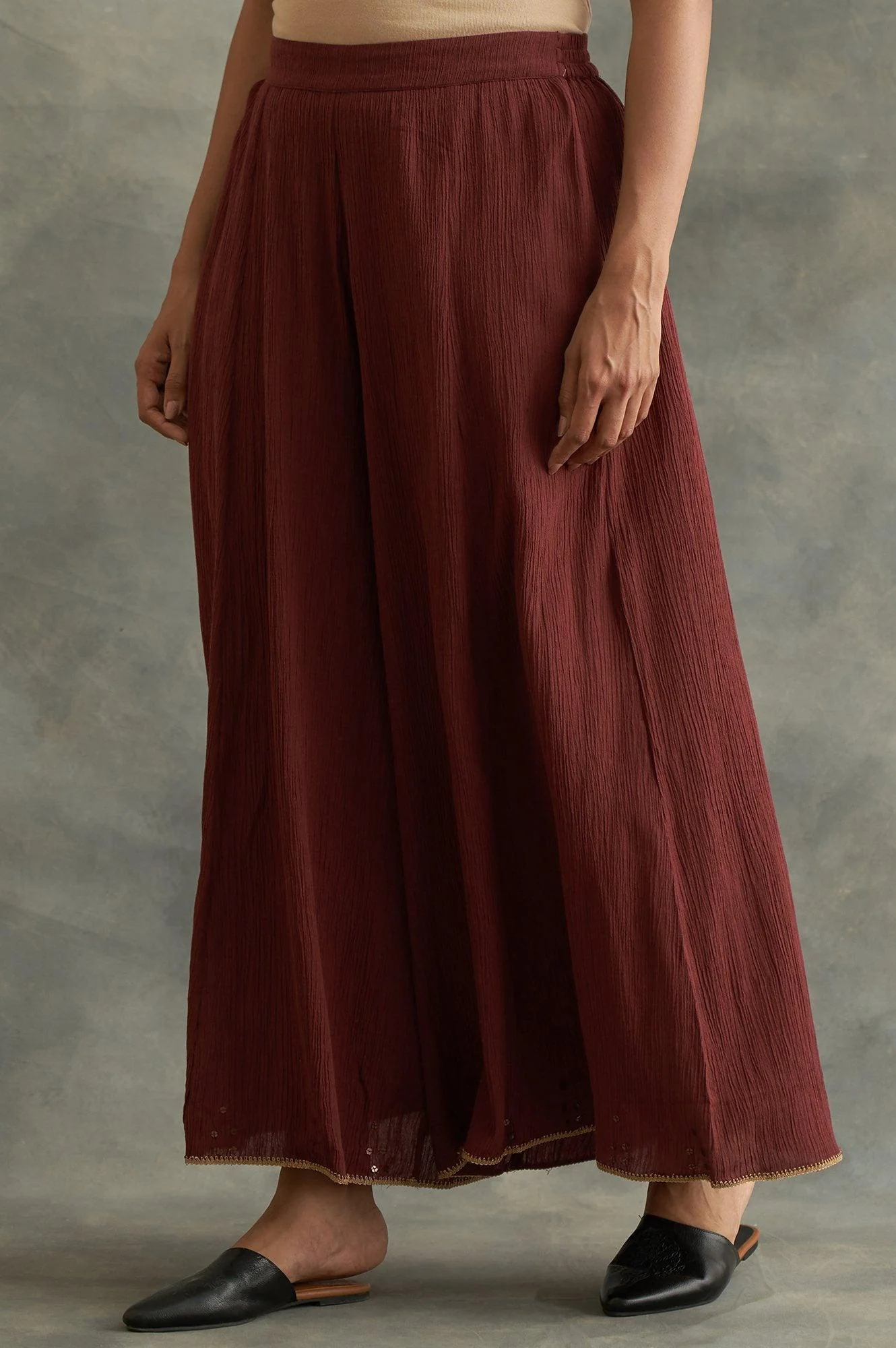 Dark Red Solid Divided Skirt - Image 3