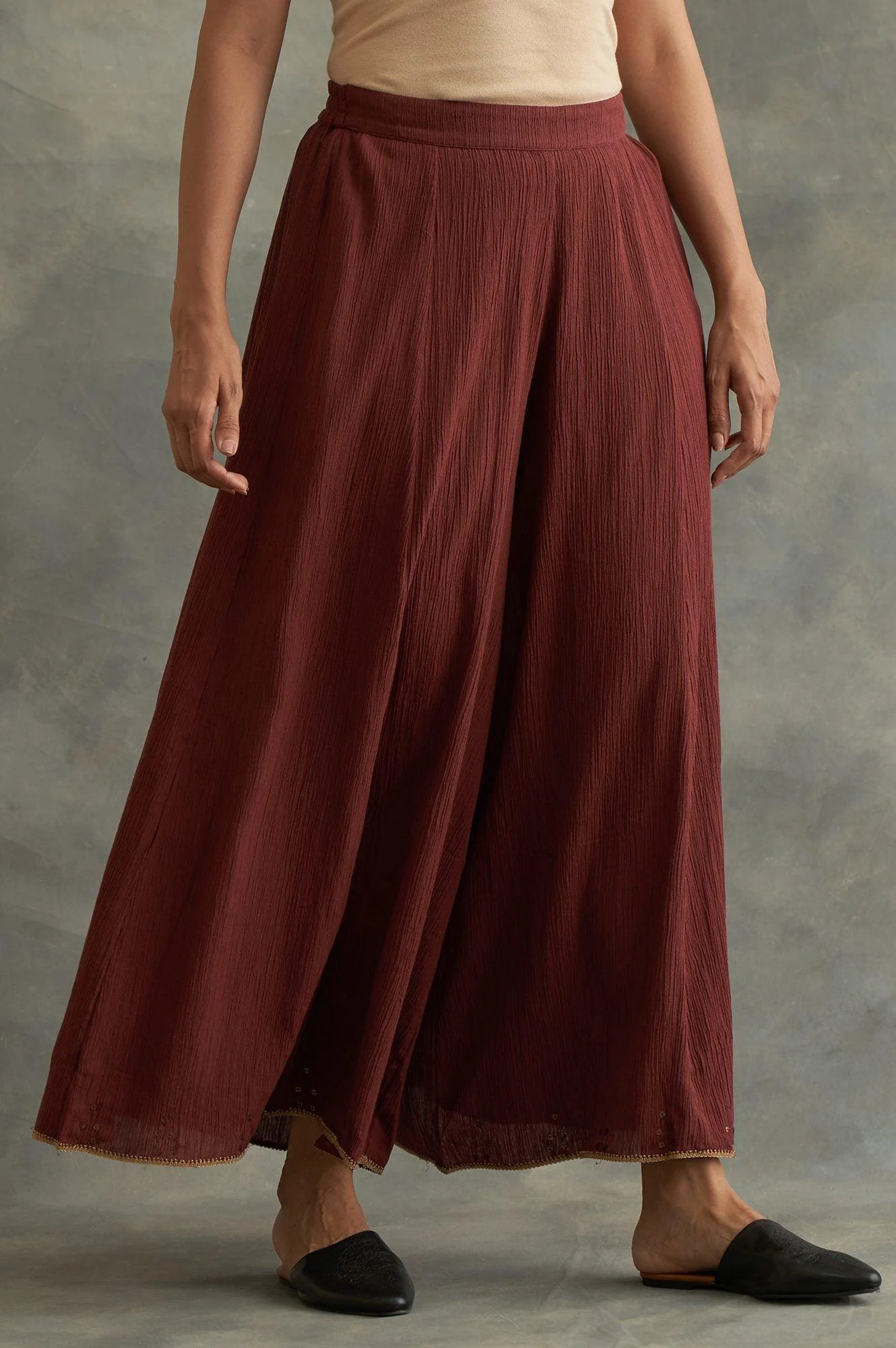 Dark Red Solid Divided Skirt - Image 4
