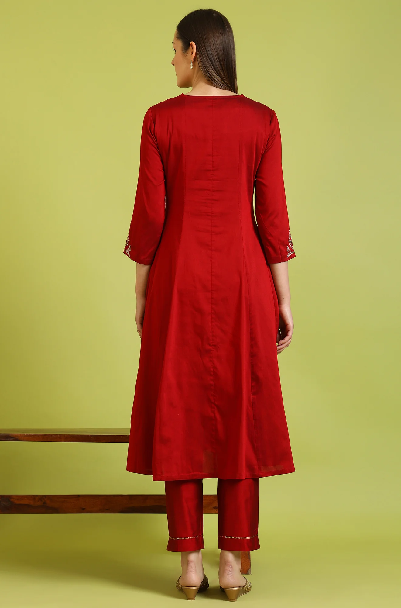Dark Red Zari Embroidered Anarkali Kurta - Image 6