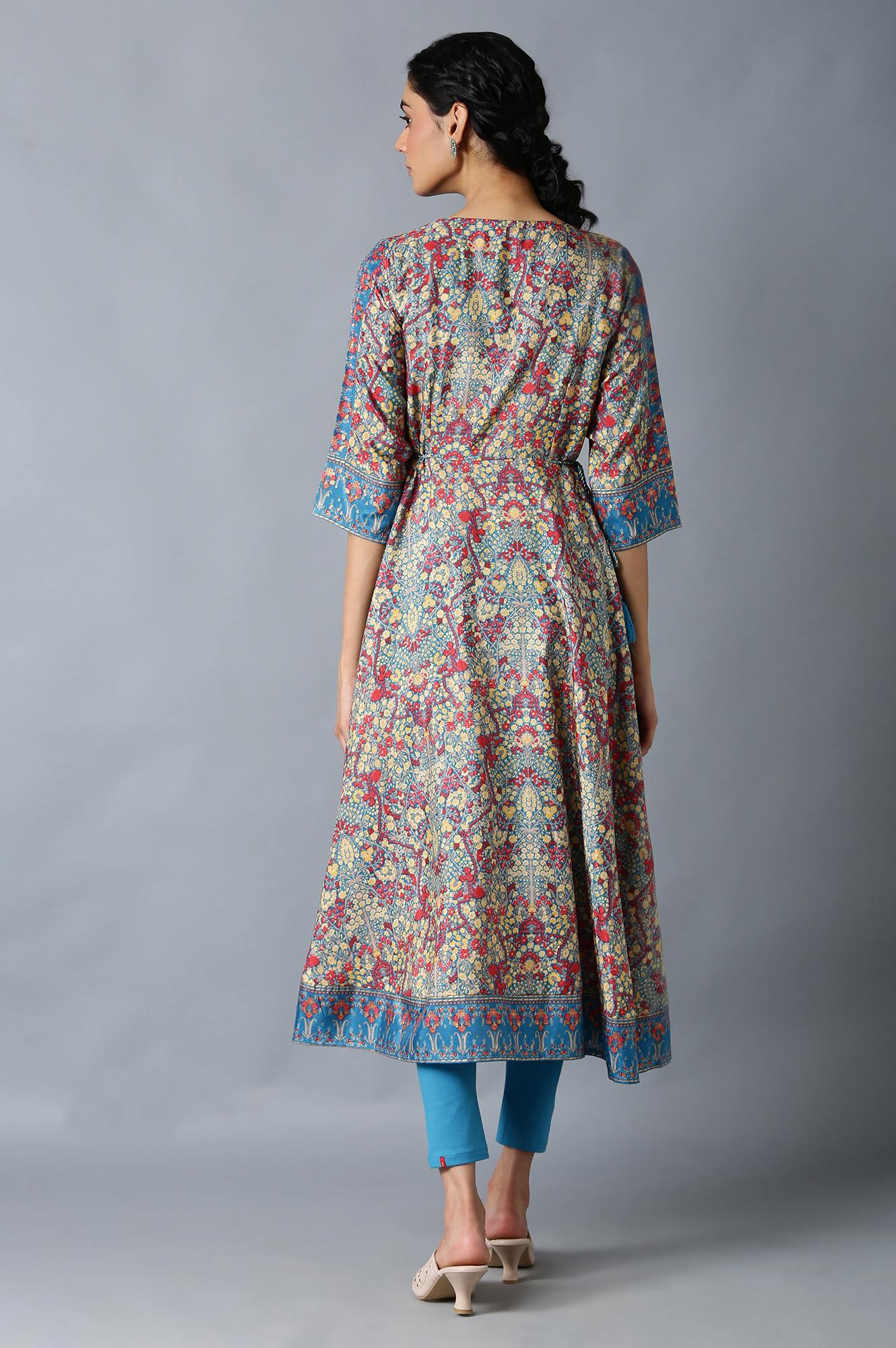 Dark Teal Embroidered kurta With Tights - Image 2