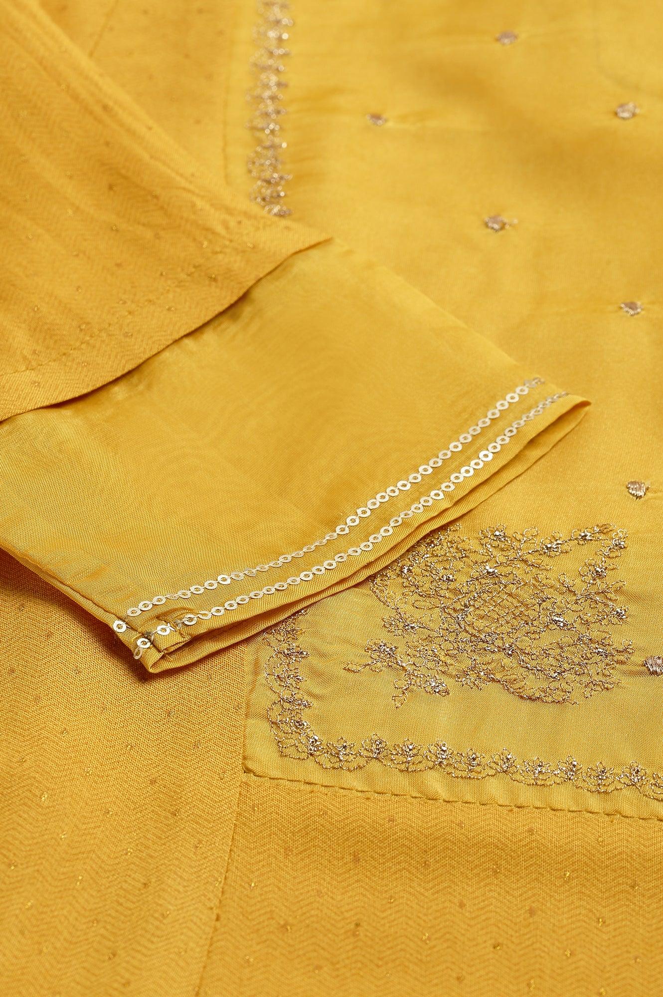 Dark Yellow A-Line Embroidered kurta With Sequins - Image 7
