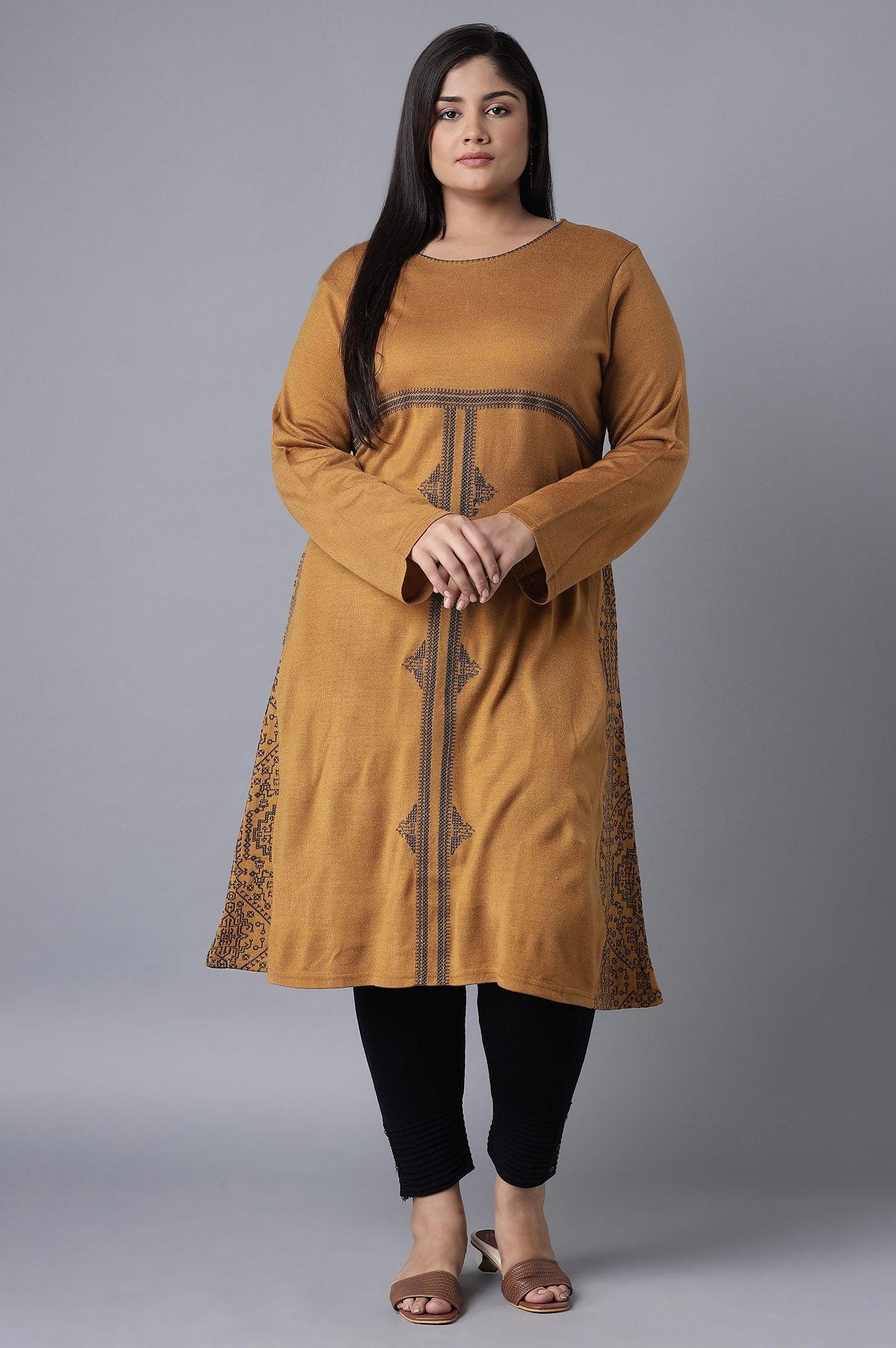 Dark Yellow A-line Winter Dress - Image 6