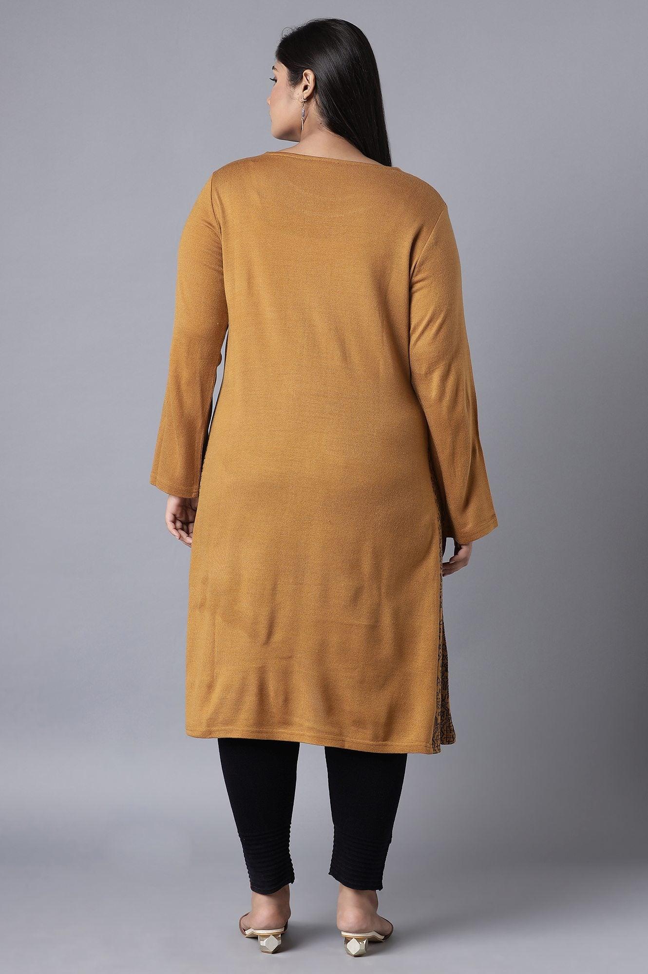 Dark Yellow A-line Winter Dress - Image 7