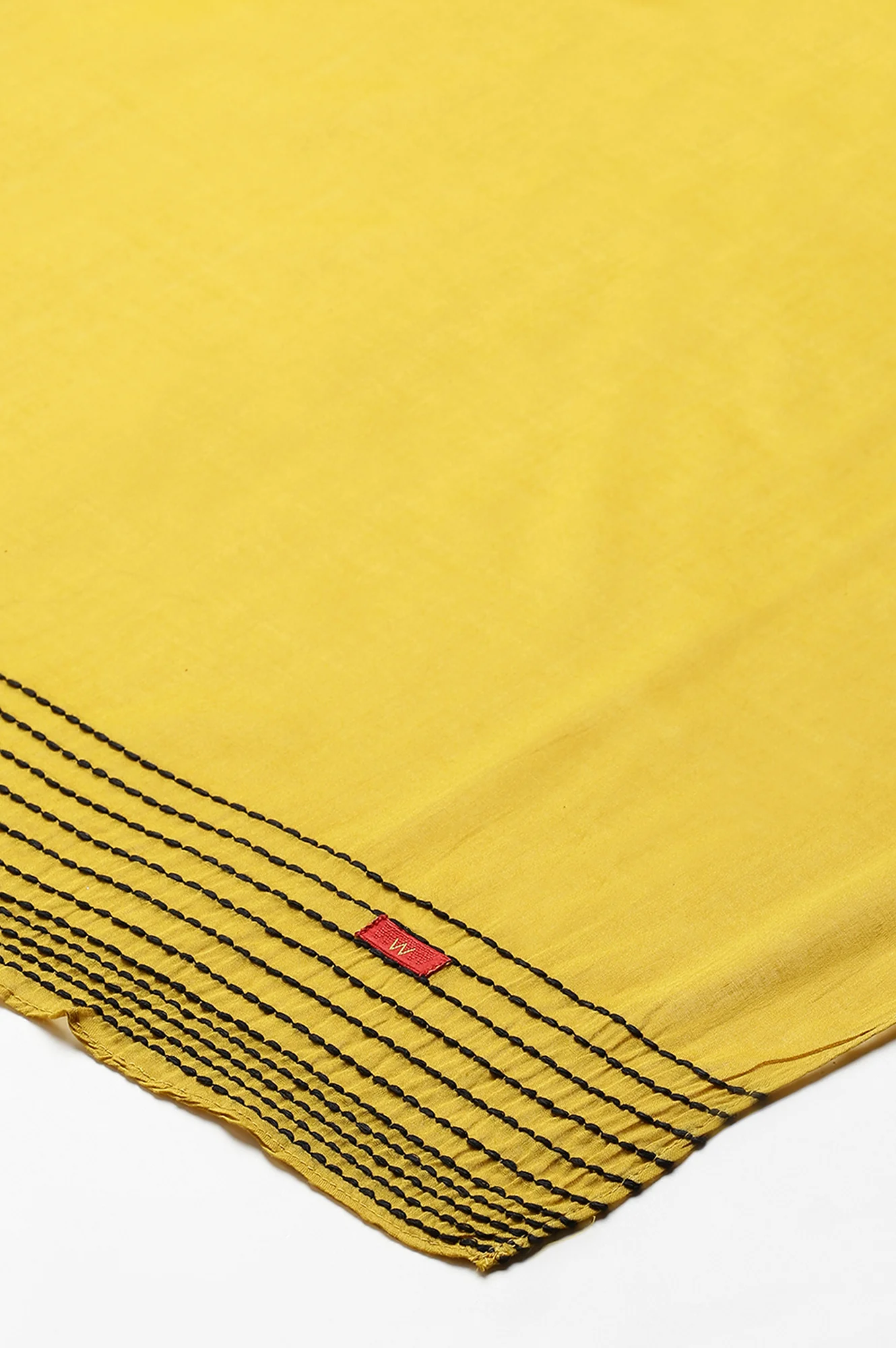 Dark Yellow Cotton Dupatta With Pinfold Border - Image 5