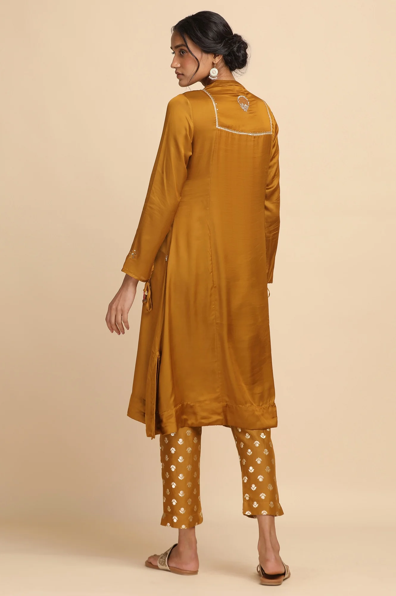 Dark Yellow Lustrous Modal Satin kurta - Image 2