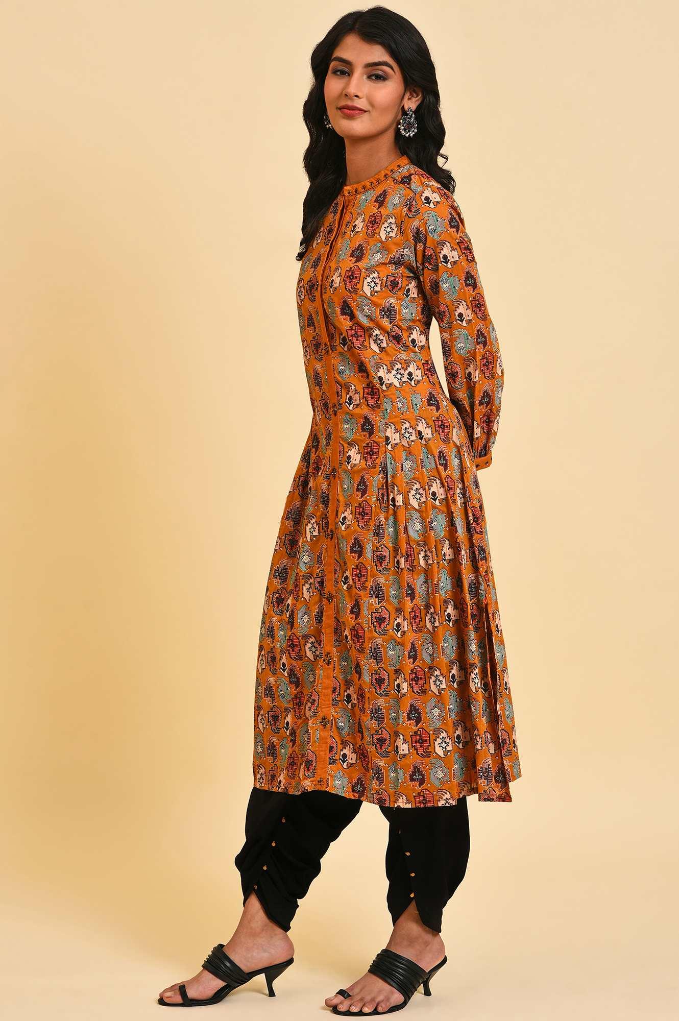 Dark Yellow Printed Shirt Dress Set - Image 3