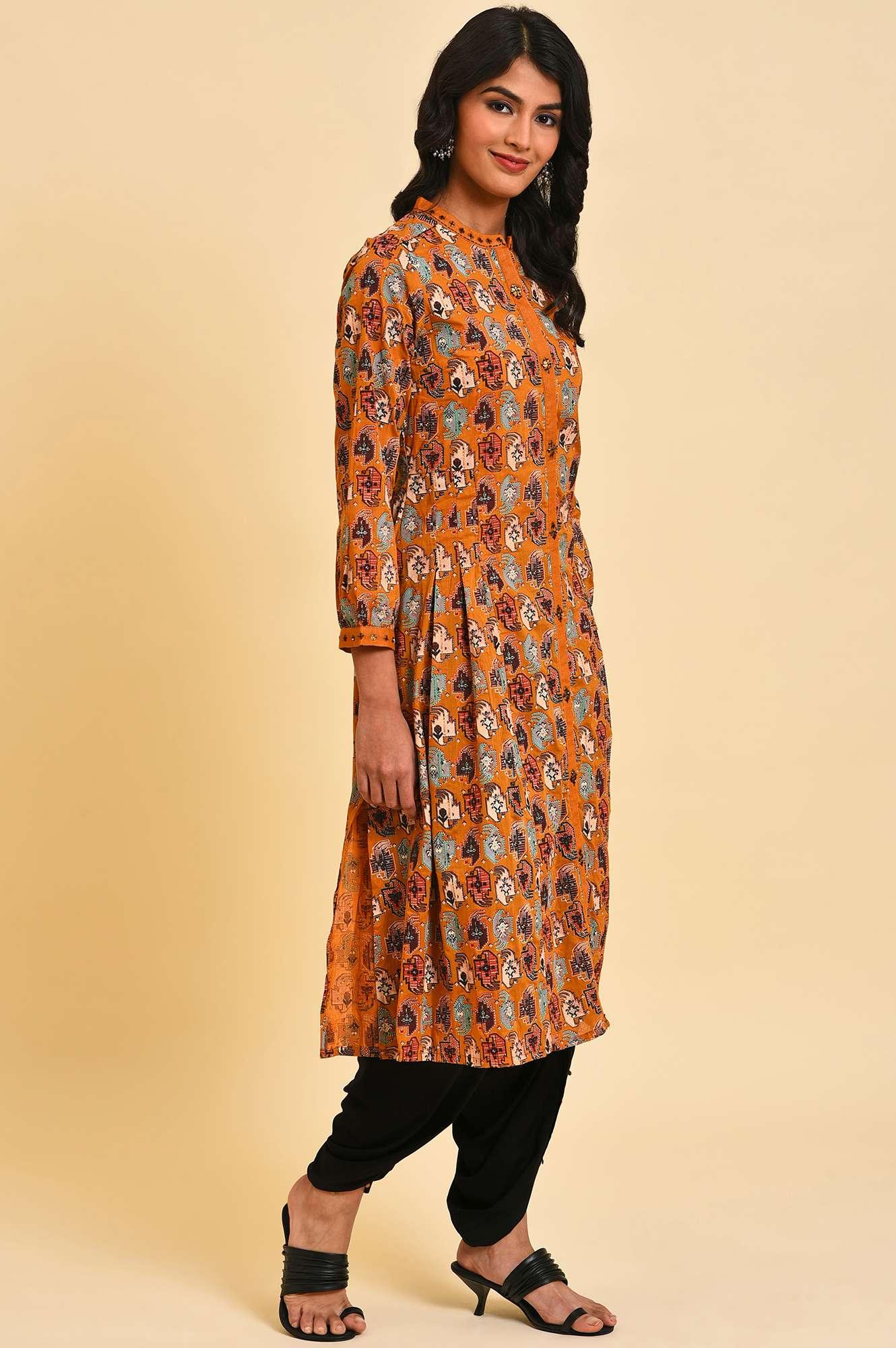 Dark Yellow Printed Shirt Dress Set - Image 4