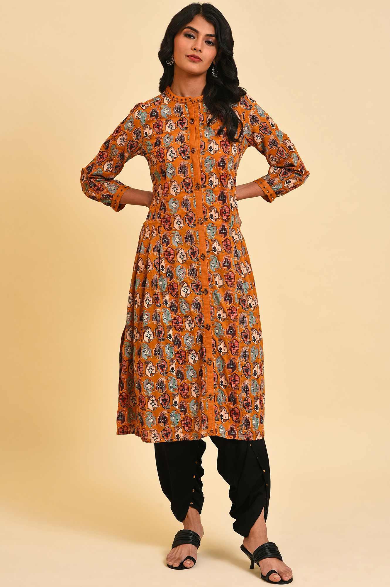 Dark Yellow Printed Shirt Dress Set - Image 9