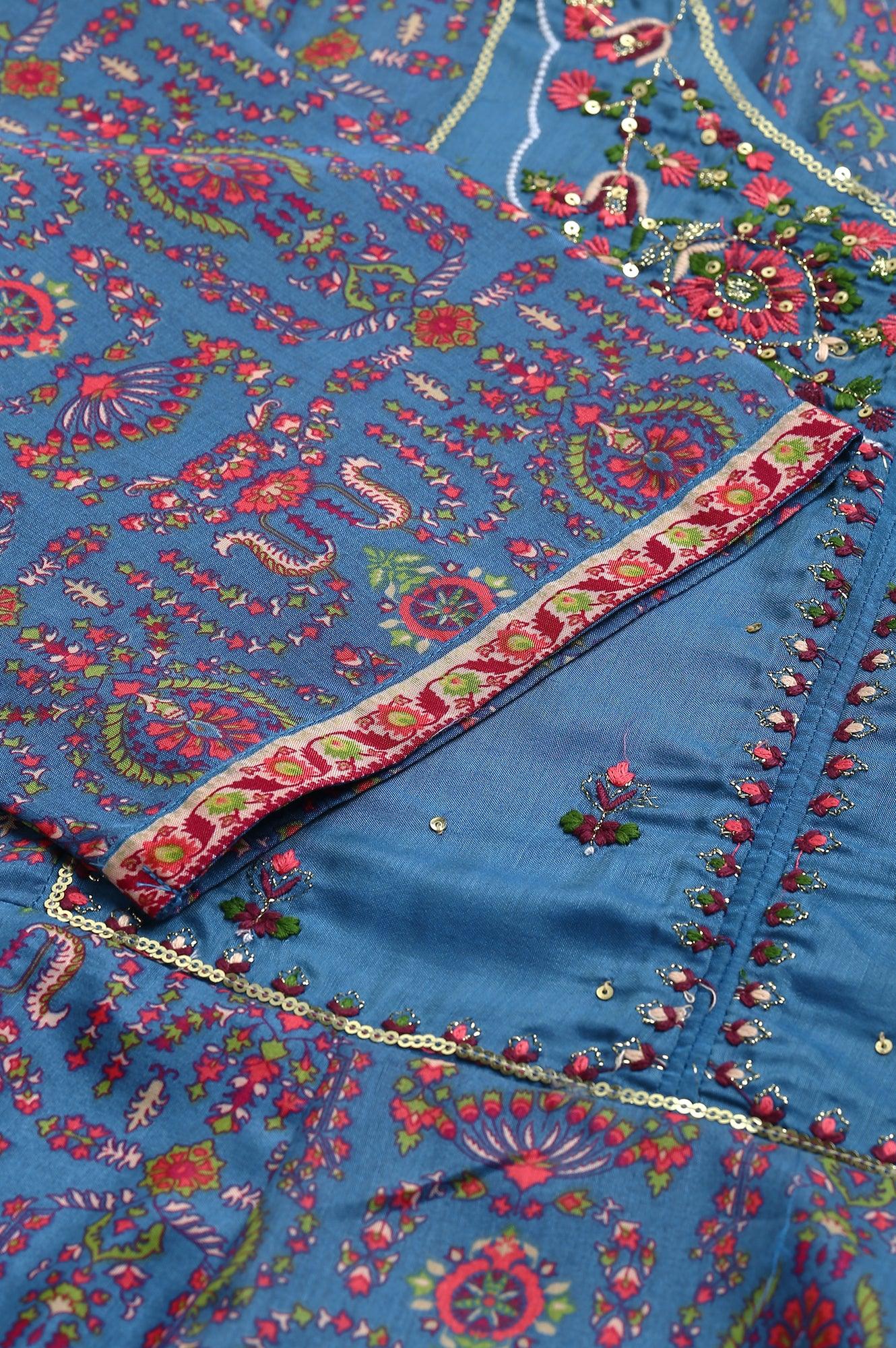 Deep Blue Printed And Embroidered Plus Size kurta - Image 8