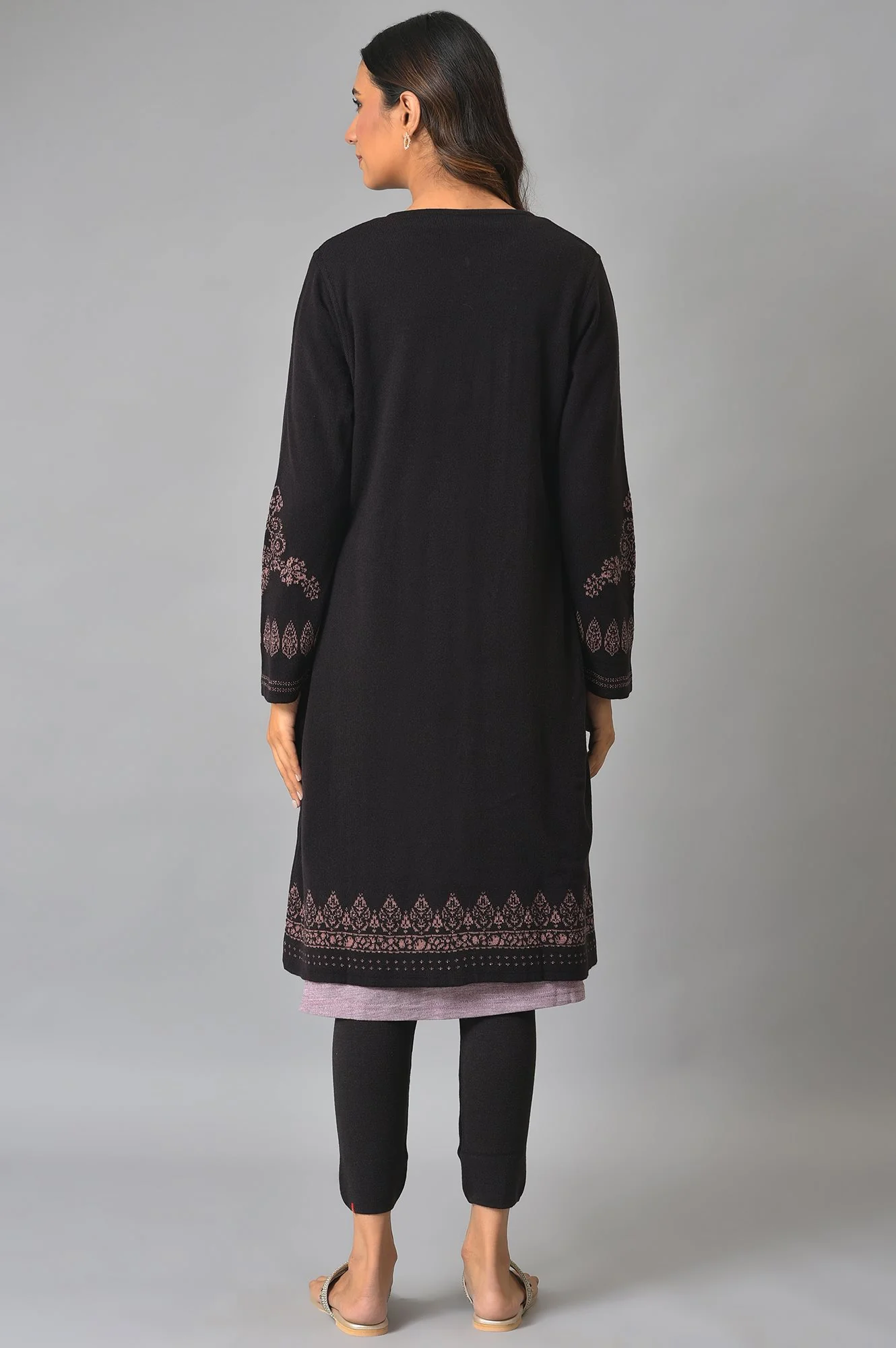 Deep Brown And Pink Reversible Winter Cardigan - Image 2