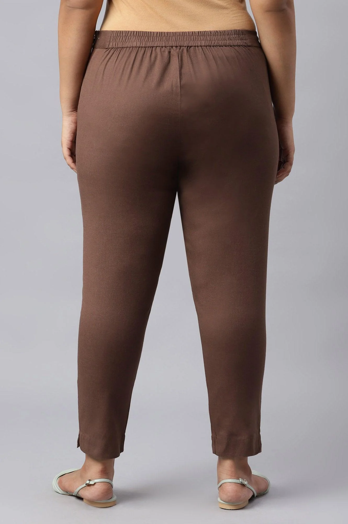 Deep Brown Solid Women Plus Size Slim Pants - Image 2