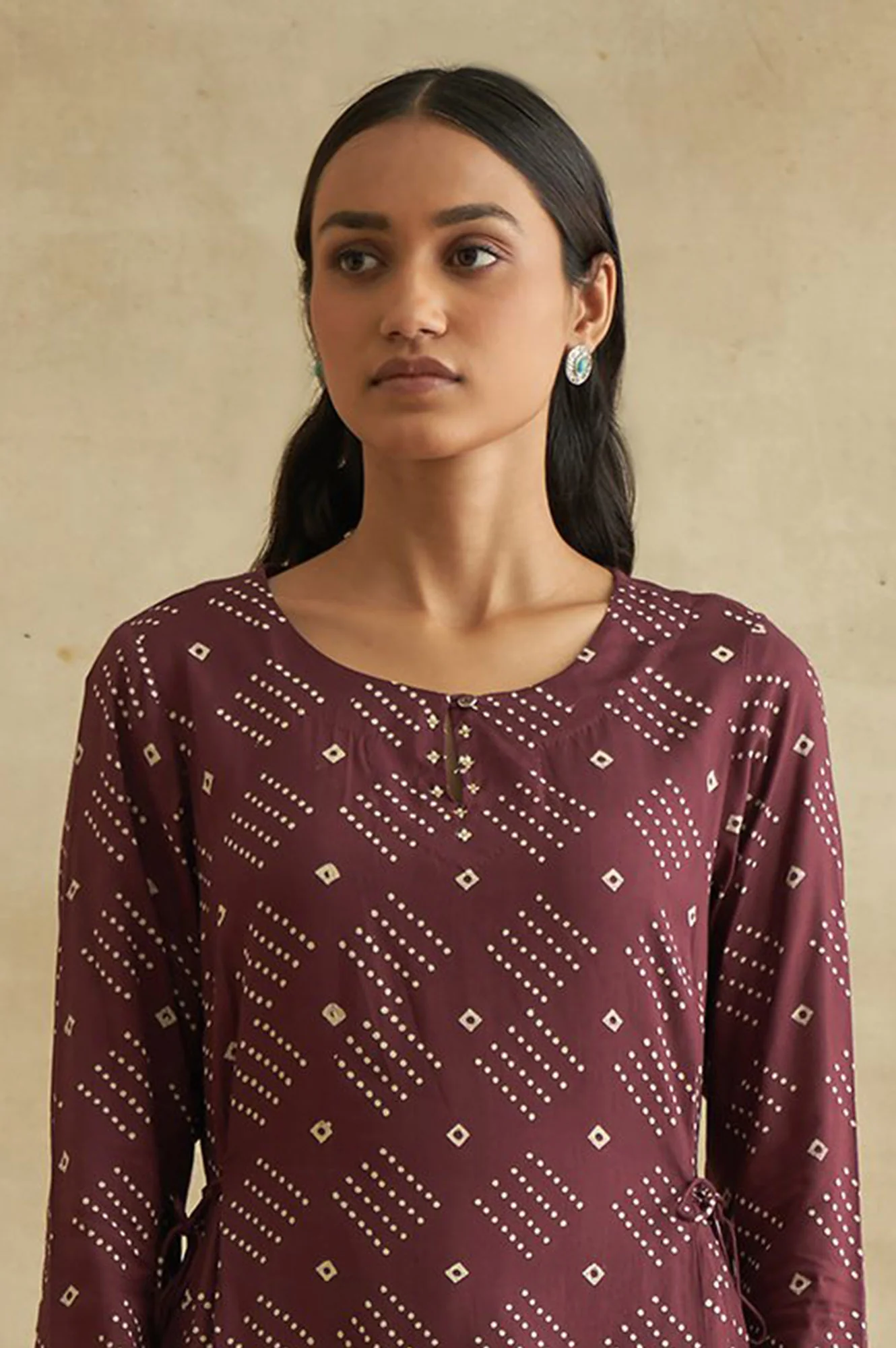 Deep Burgundy Bandhej Print kurta - Image 6